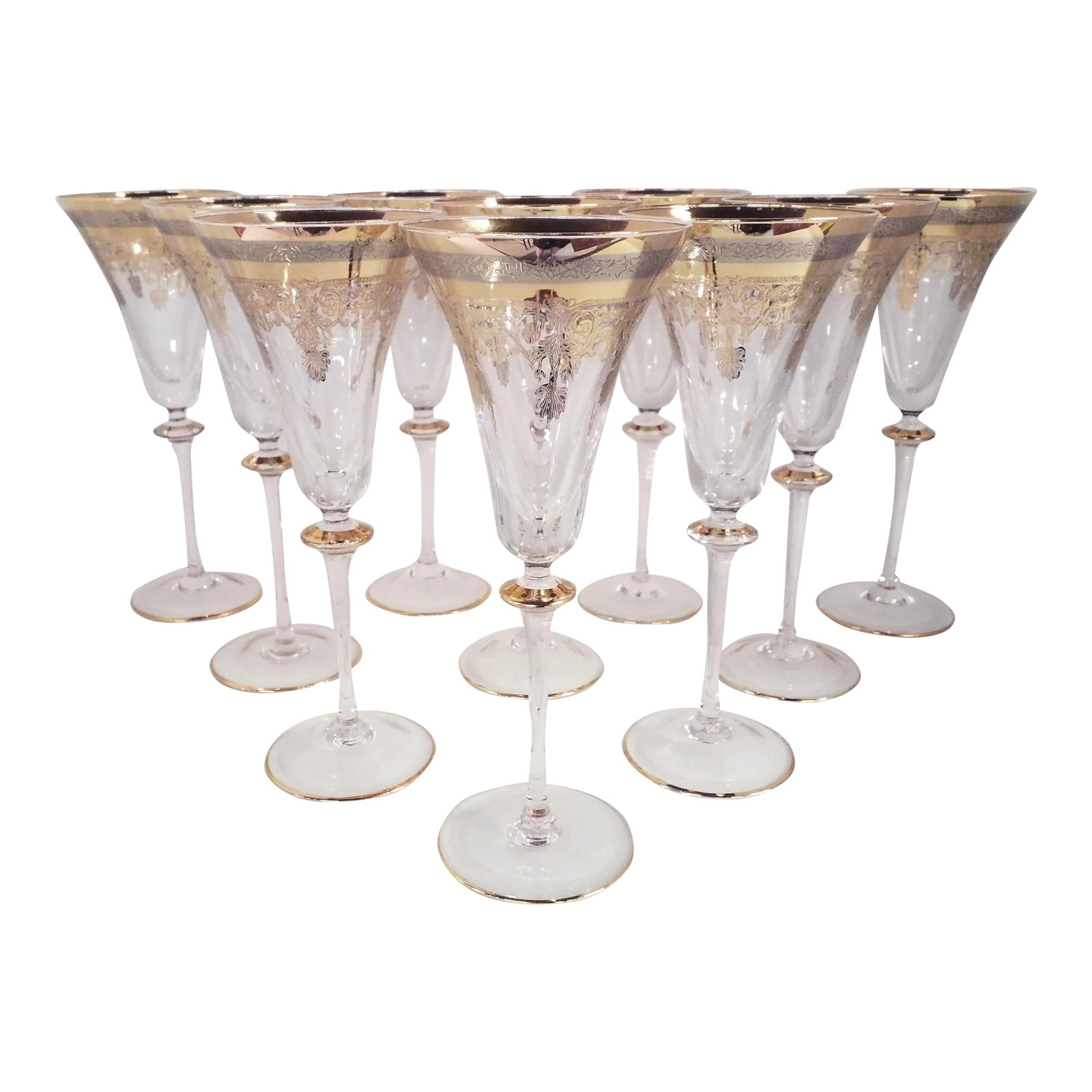 1990s Russian Crystal Glasses 24k Embossing - Set of 10 (1 of 4)
