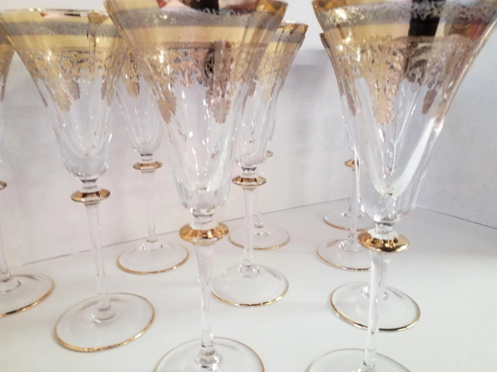 1990s Russian Crystal Glasses 24k Embossing - Set of 10 - 2