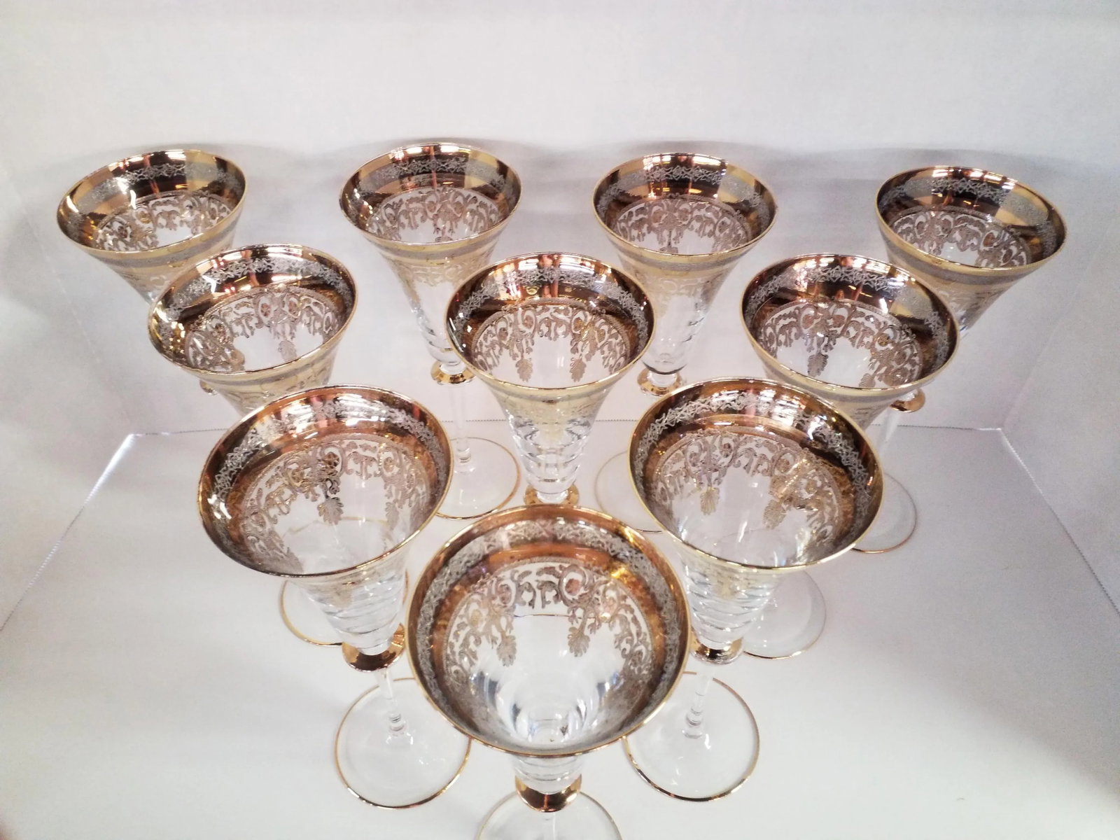 1990s Russian Crystal Glasses 24k Embossing - Set of 10 - 3