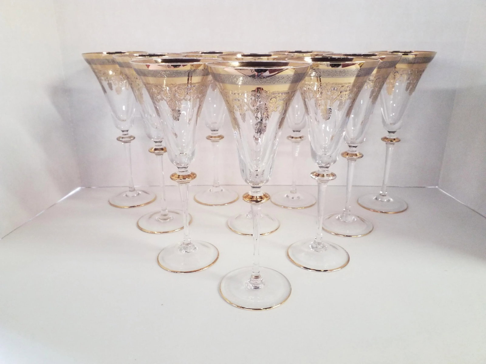 1990s Russian Crystal Glasses 24k Embossing - Set of 10 - 4
