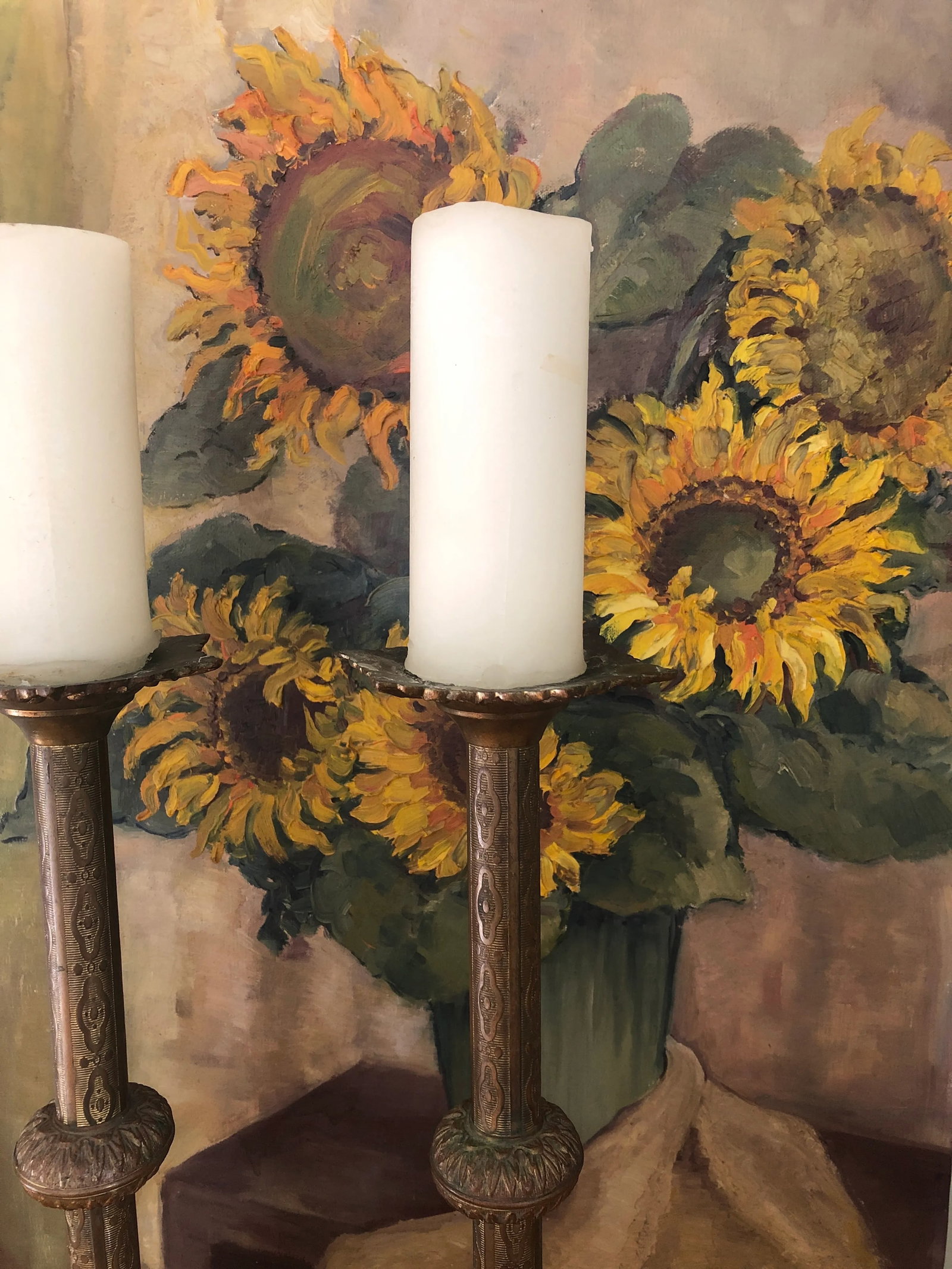 Antique 1900s Tall Brass Altar Candlestick Holders - a Pair - 10