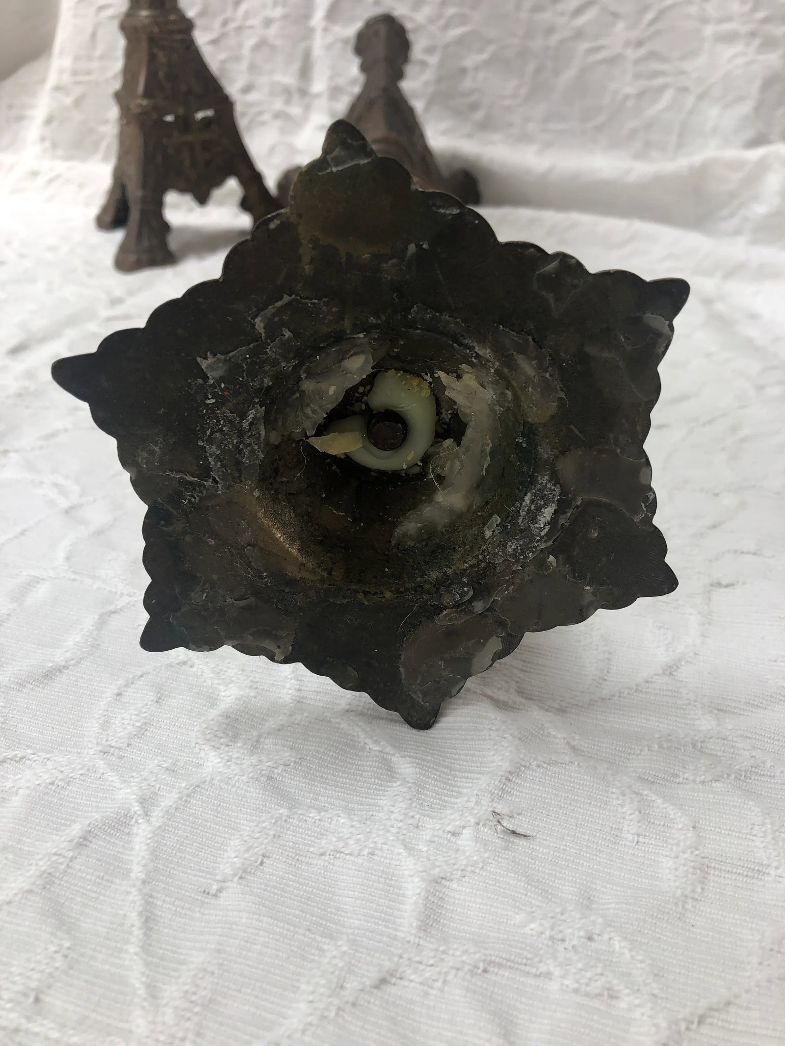 Antique 1900s Tall Brass Altar Candlestick Holders - a Pair - 2