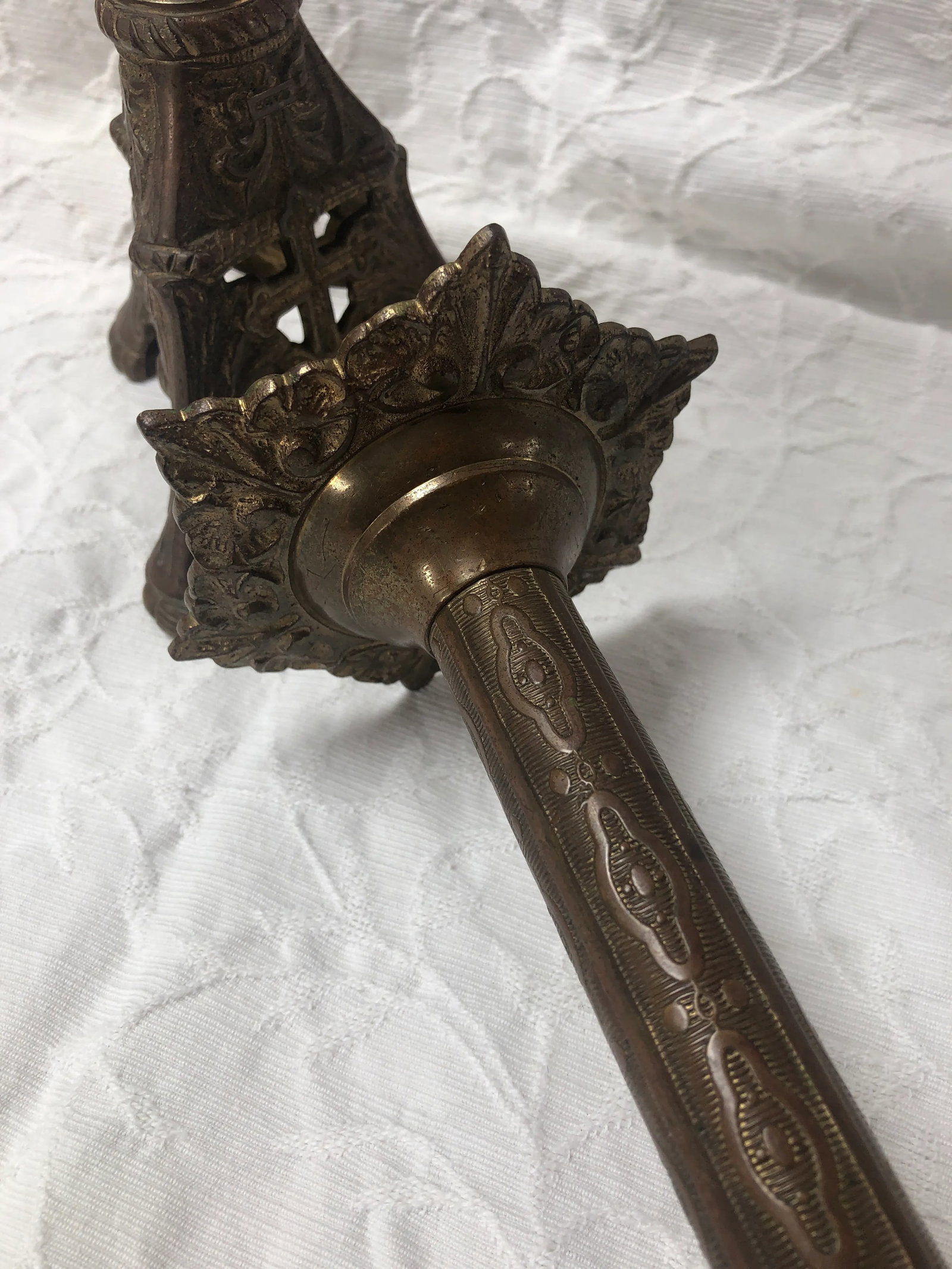 Antique 1900s Tall Brass Altar Candlestick Holders - a Pair - 5