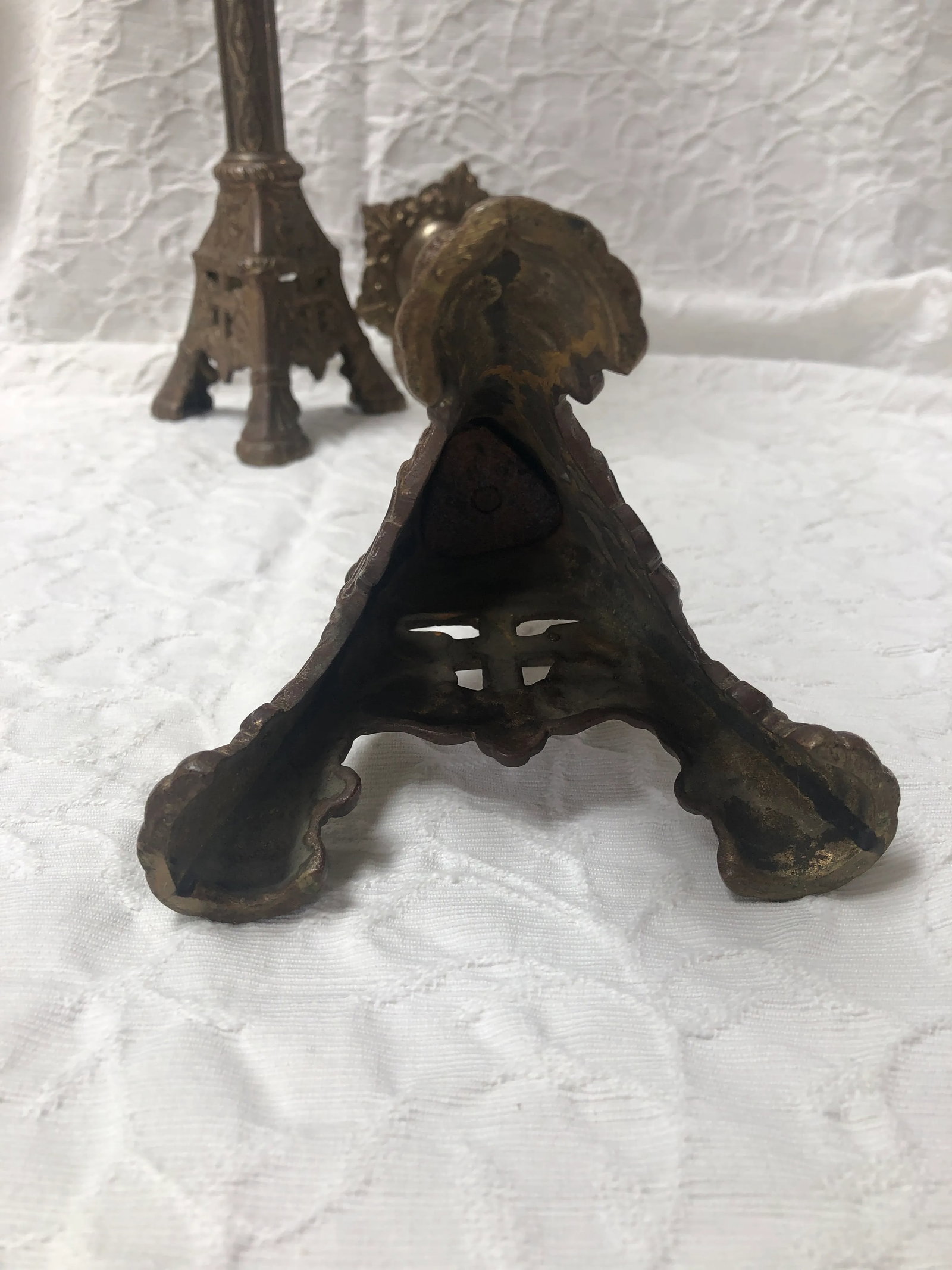 Antique 1900s Tall Brass Altar Candlestick Holders - a Pair - 7