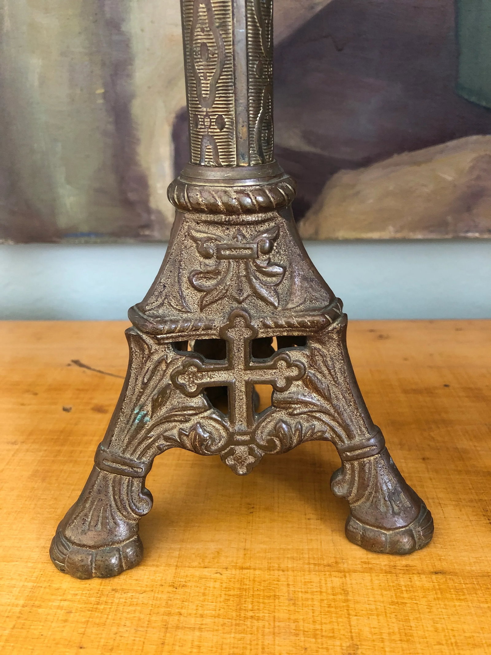 Antique 1900s Tall Brass Altar Candlestick Holders - a Pair - 8