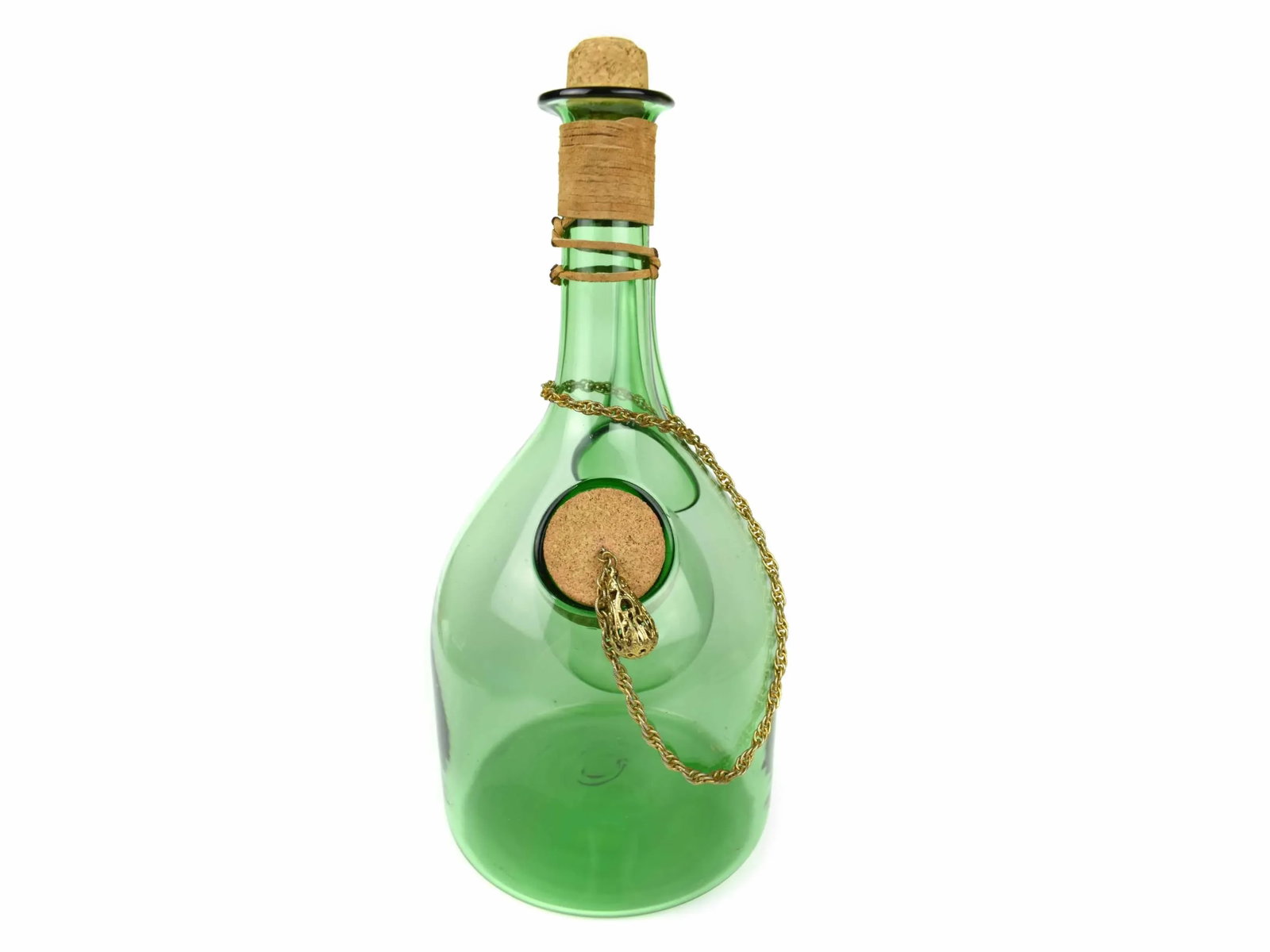 Vintage Hand Blown Italian Green Glass Wine Decanter Carafe With Ice Chamber Chiller and Stoppers - 3