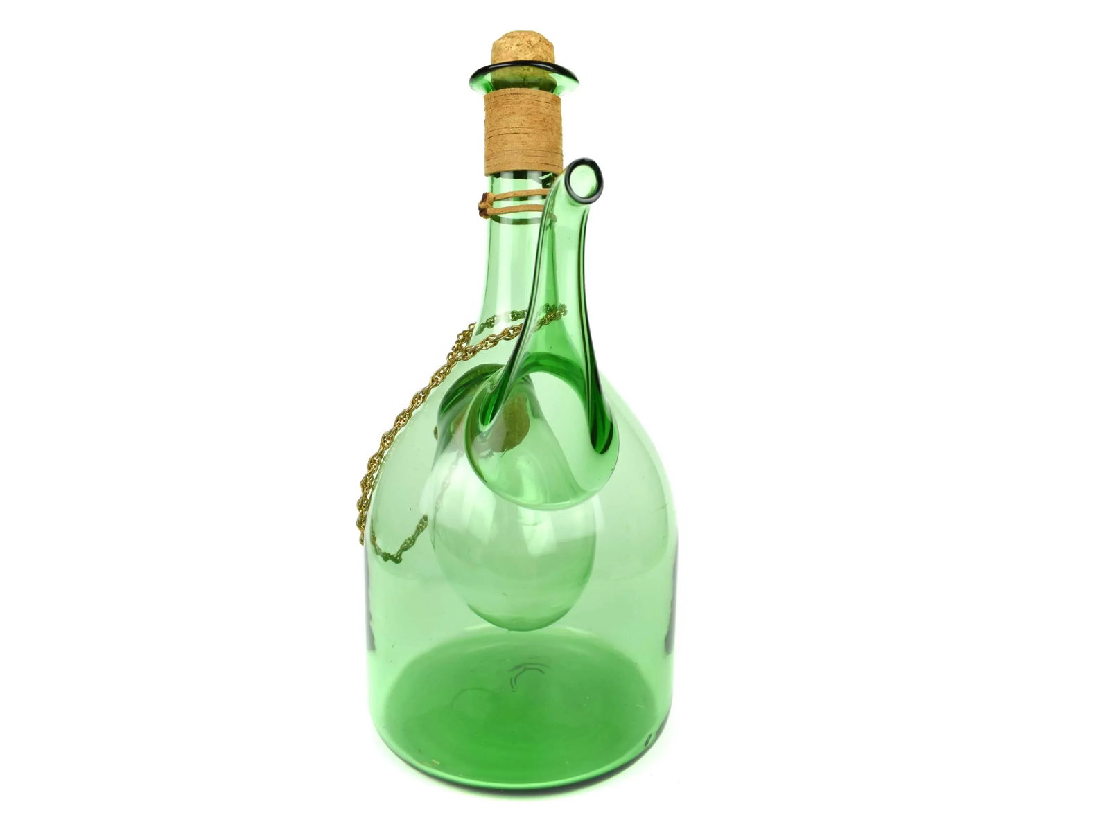 Vintage Hand Blown Italian Green Glass Wine Decanter Carafe With Ice Chamber Chiller and Stoppers - 4