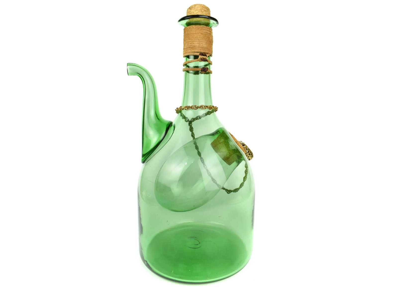 Vintage Hand Blown Italian Green Glass Wine Decanter Carafe With Ice Chamber Chiller and Stoppers - 5