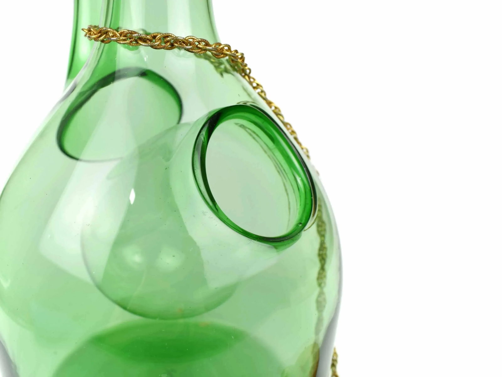 Vintage Hand Blown Italian Green Glass Wine Decanter Carafe With Ice Chamber Chiller and Stoppers - 6