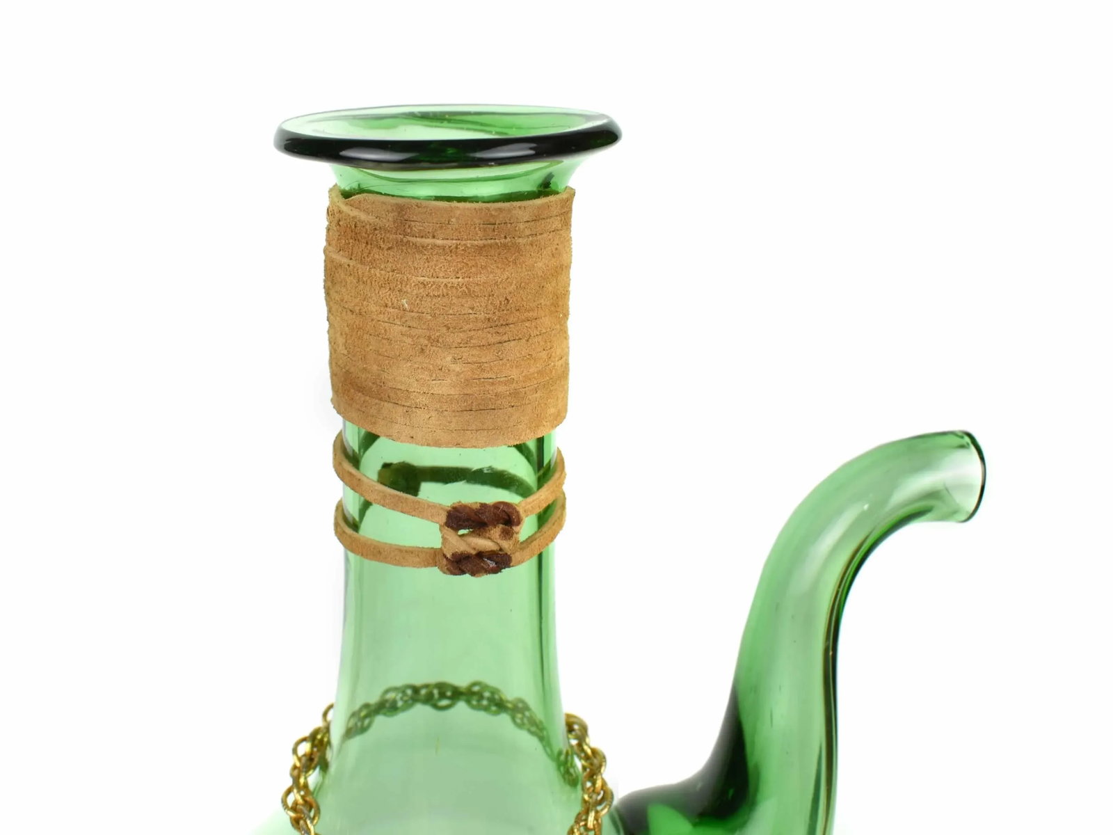 Vintage Hand Blown Italian Green Glass Wine Decanter Carafe With Ice Chamber Chiller and Stoppers - 8