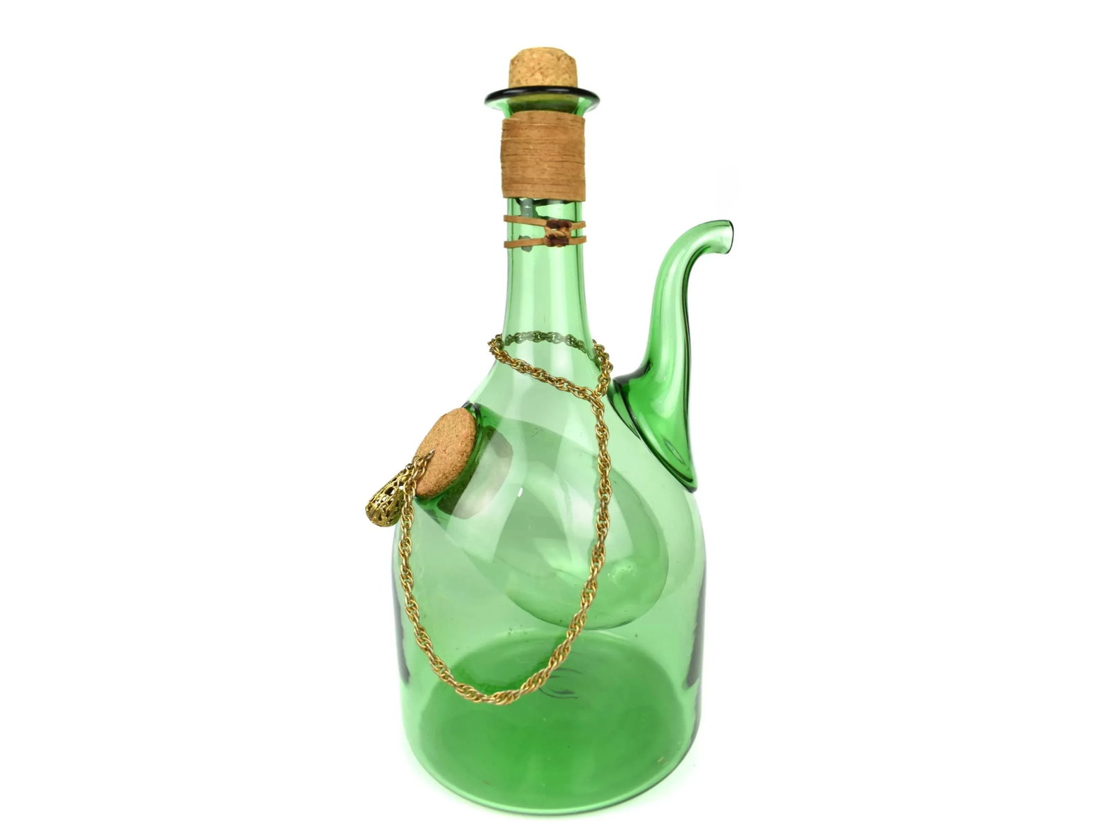 Vintage Hand Blown Italian Green Glass Wine Decanter Carafe With Ice Chamber Chiller and Stoppers - 9