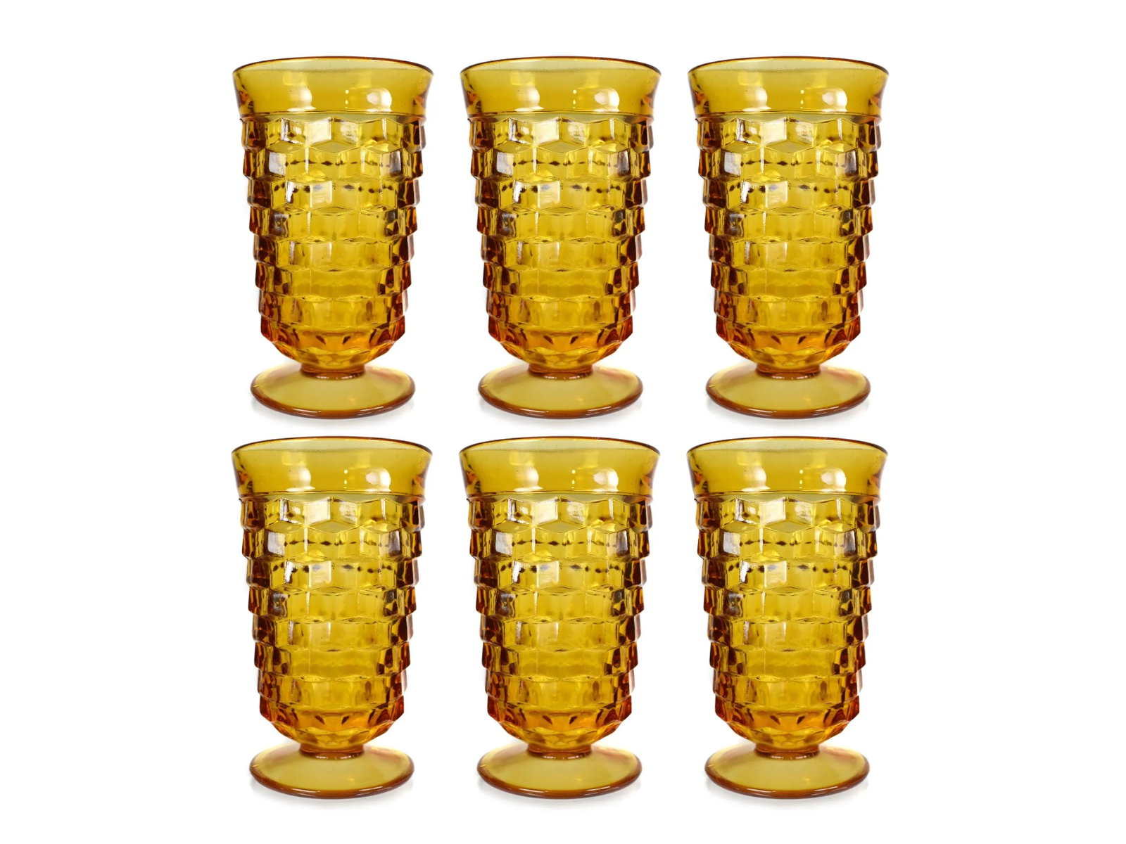Vintage Amber Serving Drink Iced Tea Whitehall Pattern Glasses and Pitcher - 7 Pieces - 8