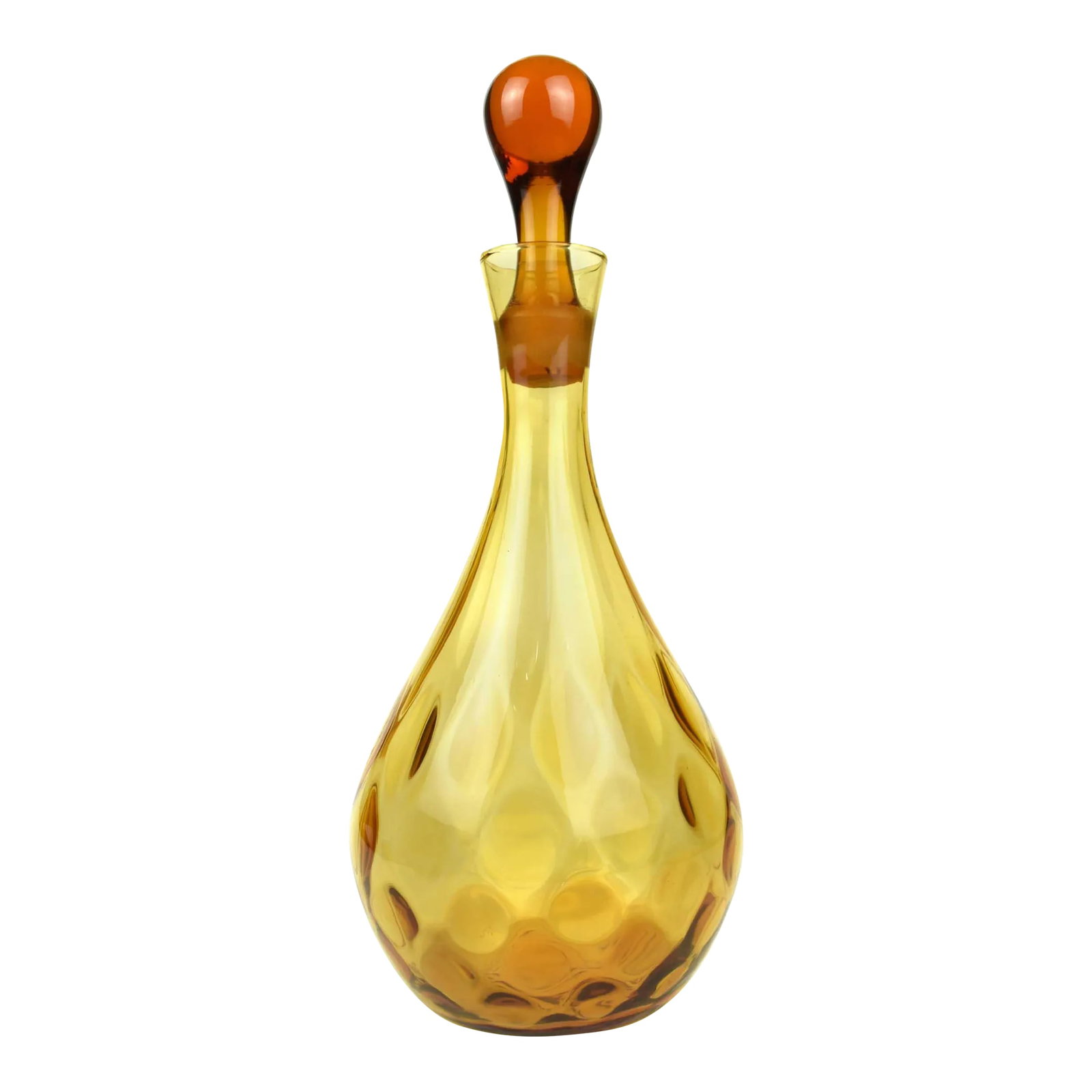 Mid Century Modern Italian Amber Glass Decanter Carafe: Stunning unique Italian amber color glass decanter carafe with stopper. It will enhance any home setting. It is a great addition to any Italian art glass collection, bar decor or bar cart. It is in