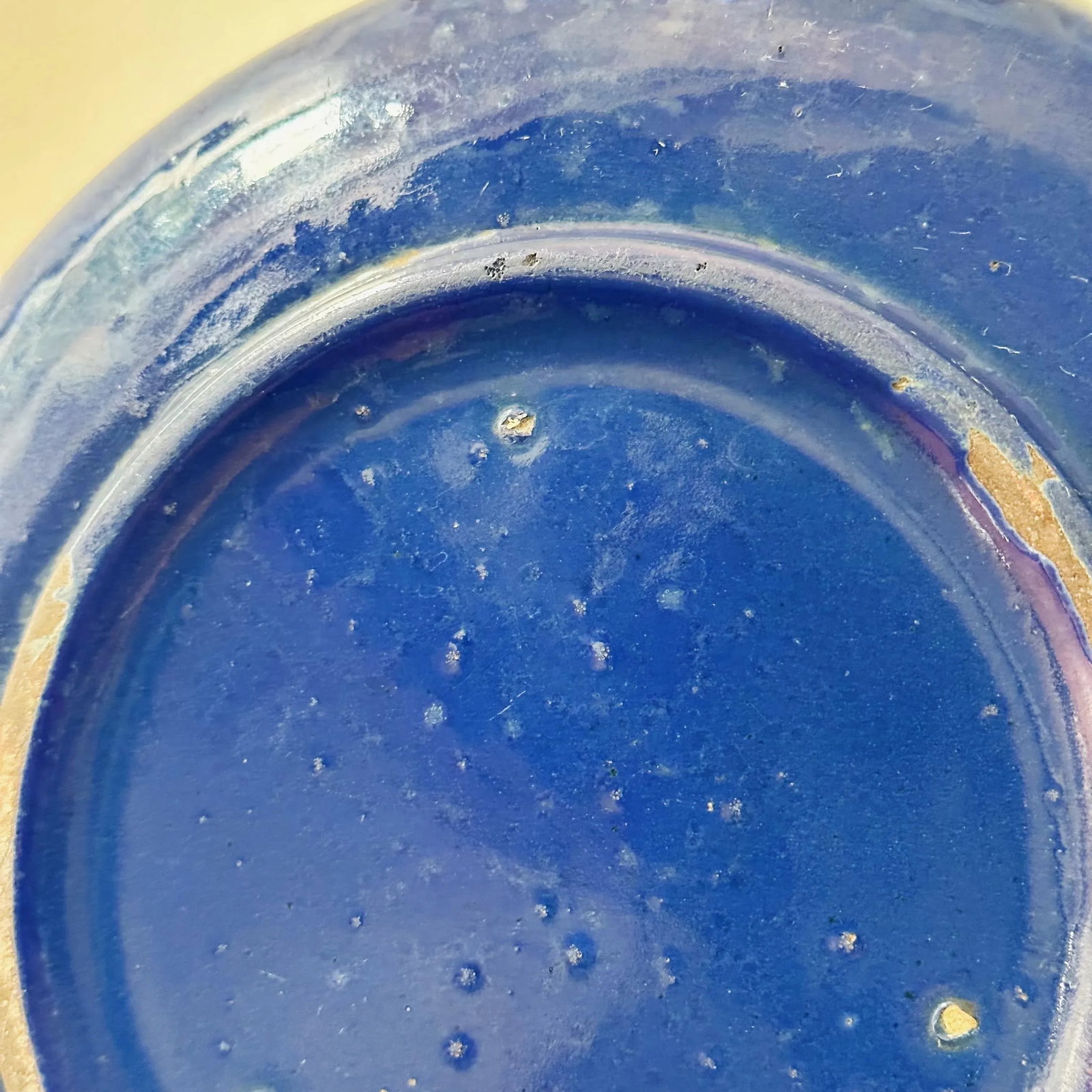 Mid-Century Round Table Planter Bowl of Ceramic in Blue Glaze - 4