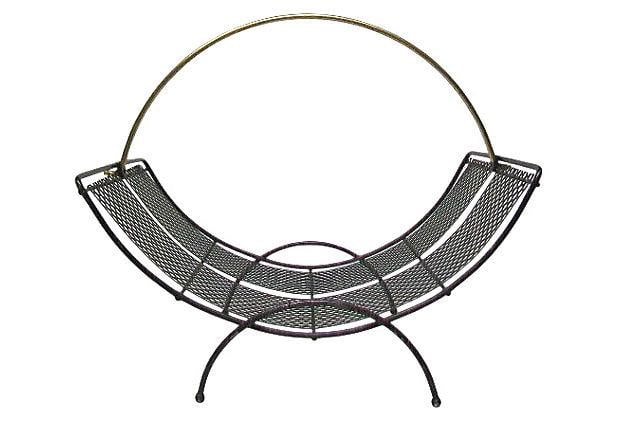 Vintage Perforated Metal Curved Magazine or Log Rack - 2