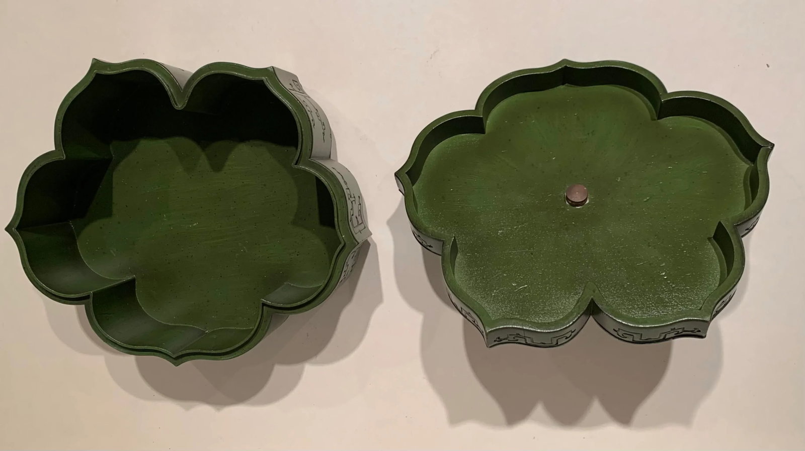Vintage Lotus Wood Lidded Box - 12