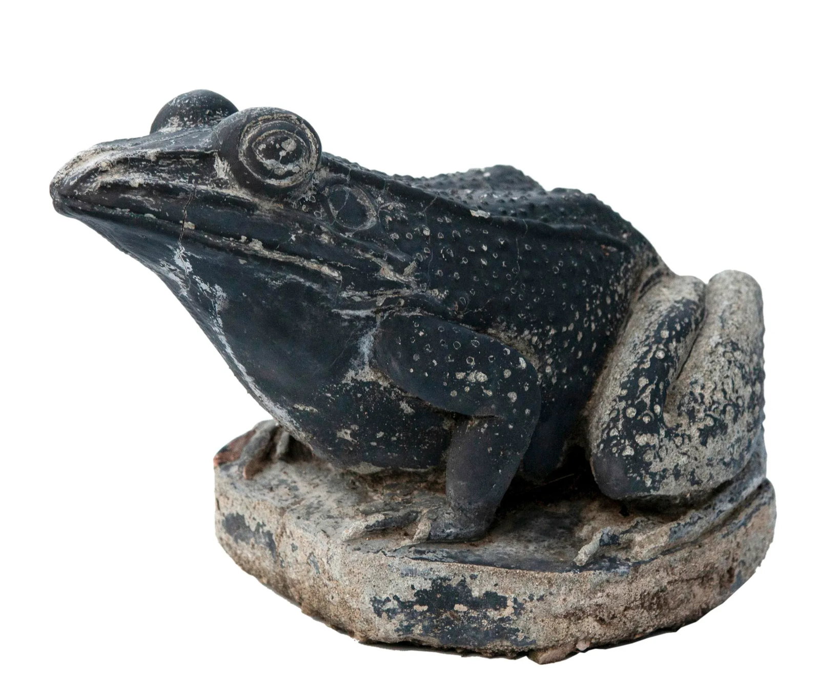 Vintage Cement Garden Frog With Aged Black Paint - 8