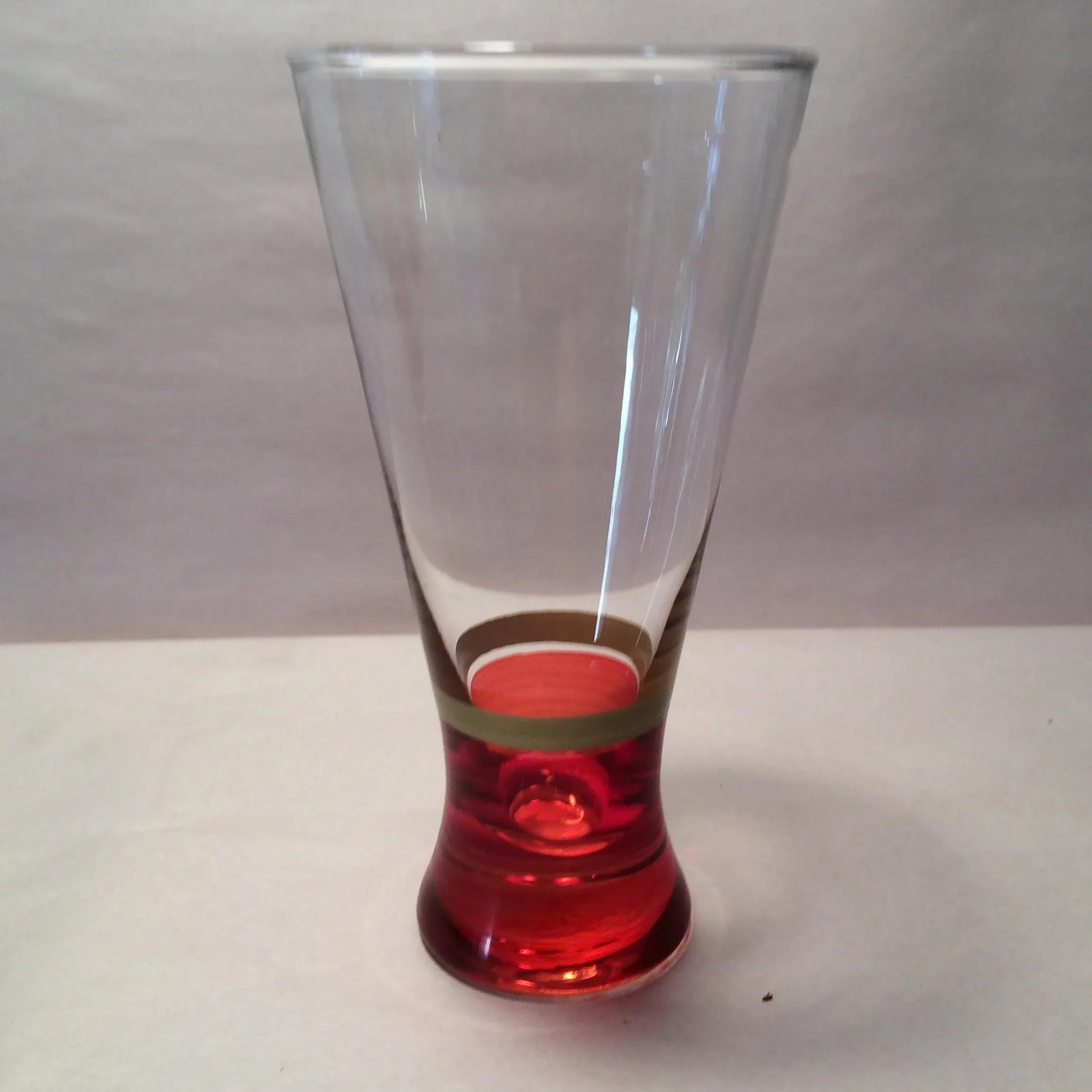 Vintage Red Base With Gold Band Hand Blown Pilsner Glasses - Set of 4 - 3