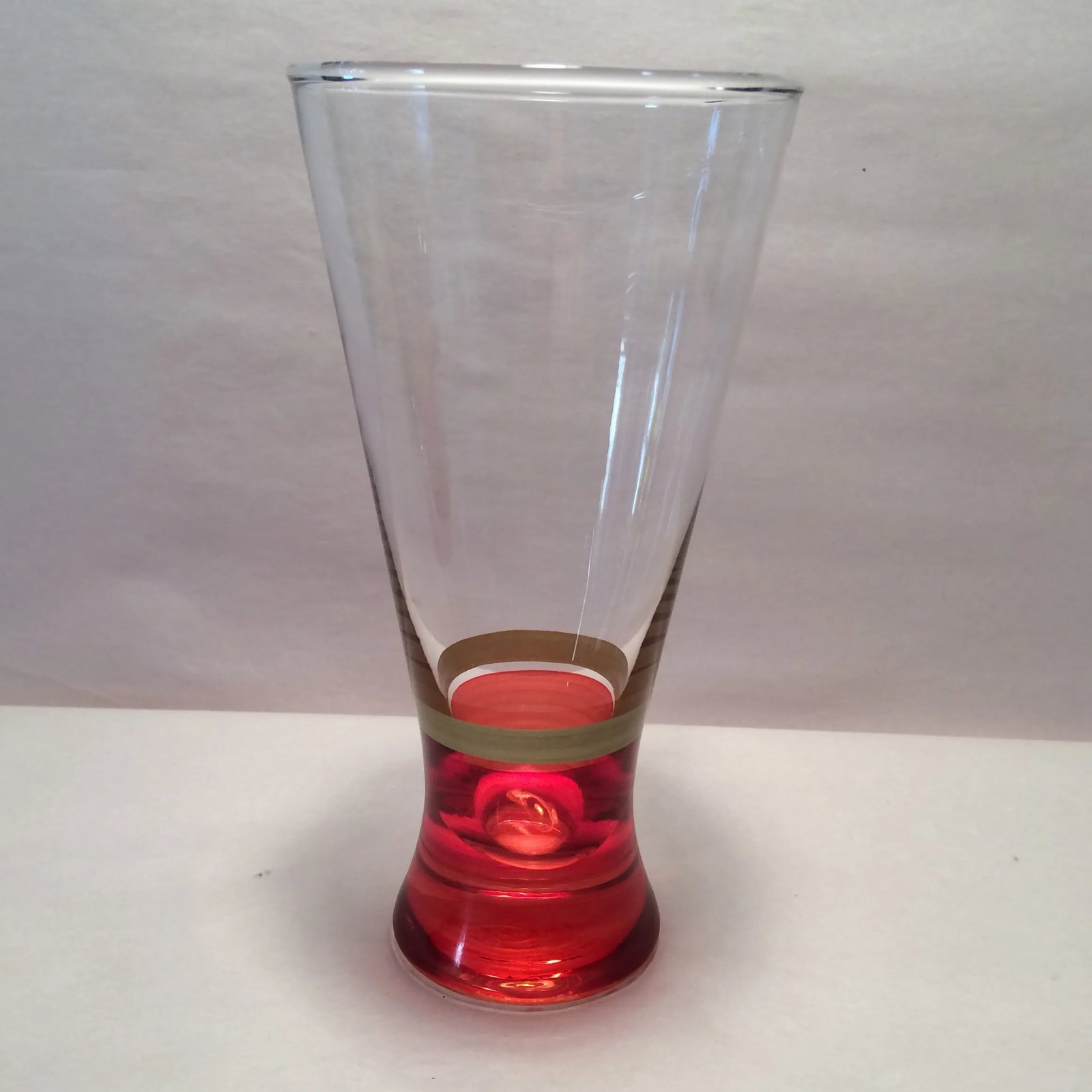 Vintage Red Base With Gold Band Hand Blown Pilsner Glasses - Set of 4 - 4