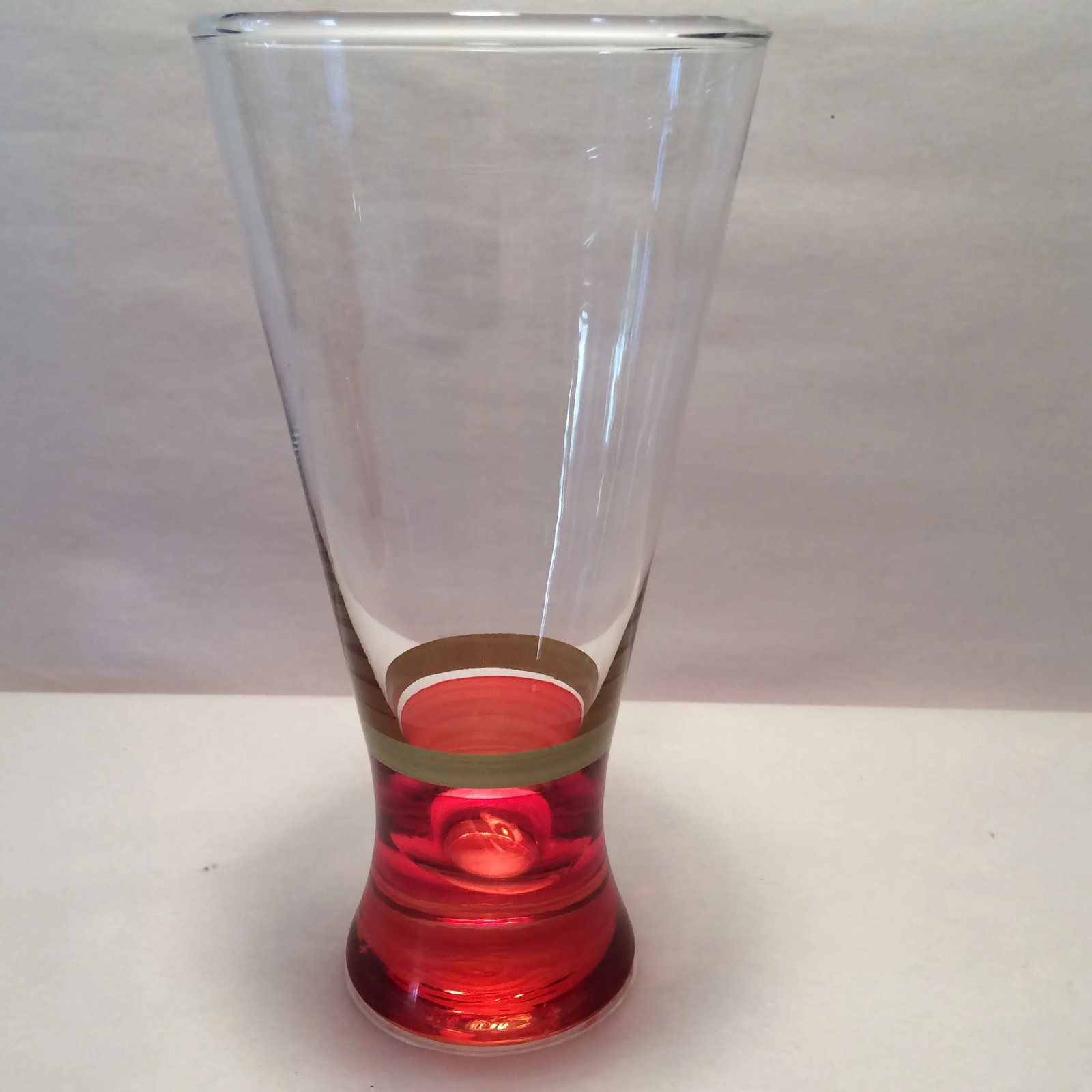 Vintage Red Base With Gold Band Hand Blown Pilsner Glasses - Set of 4 - 5