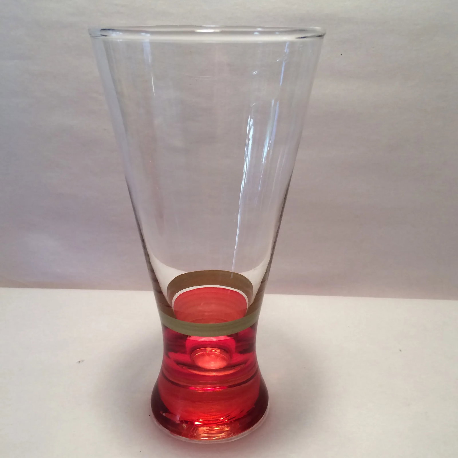 Vintage Red Base With Gold Band Hand Blown Pilsner Glasses - Set of 4 - 6