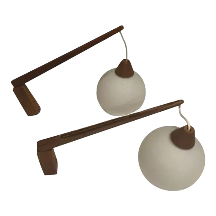Mid 20th Century Uno & Osten Kristiansson for Luxus, Style Wall Sconce a Pair: Uno & Osten Kristiansson for Luxus style wall sconces A Pair Mid century Modern White Opaline frosted glass Wood arm Push button on off switch I have a larger one in other ad Follow us ! Condition: Al