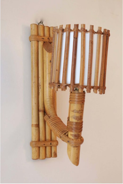 Pair of Rattan Wall Sconces, Louis Sognot 1950s - 2