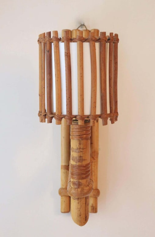 Pair of Rattan Wall Sconces, Louis Sognot 1950s - 3