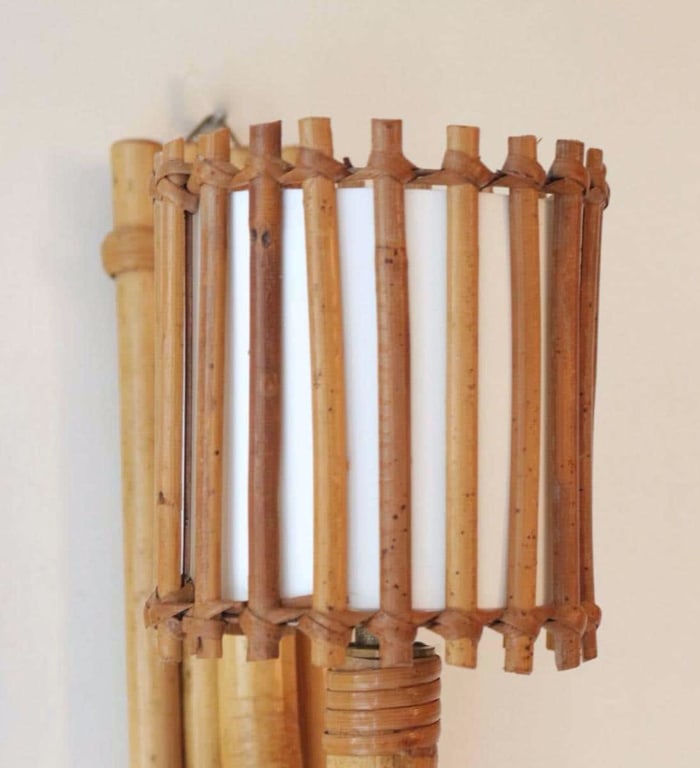 Pair of Rattan Wall Sconces, Louis Sognot 1950s - 6