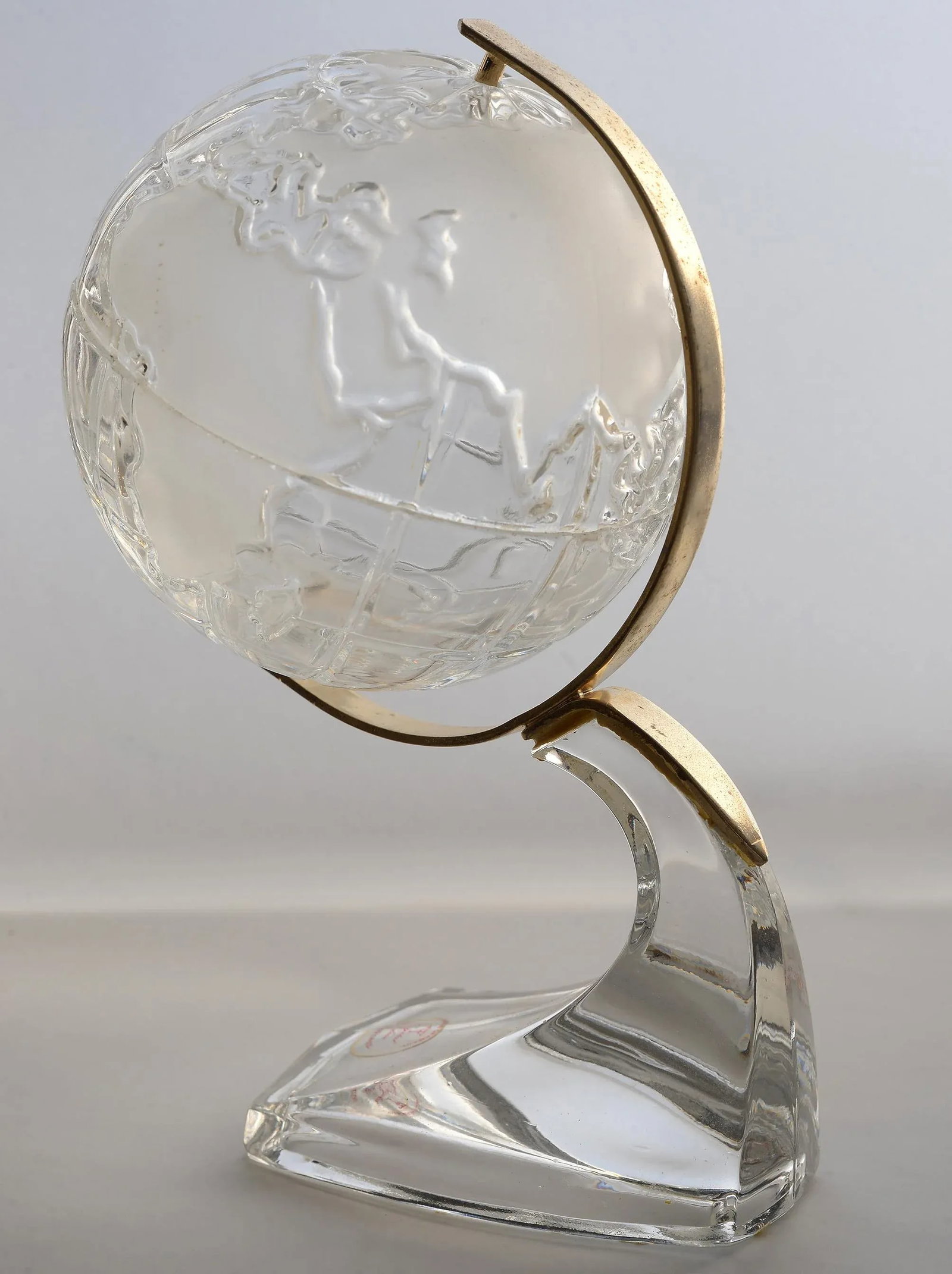 Small Vintage German Lead Crystal Glass Globe With Brass Accents - 3