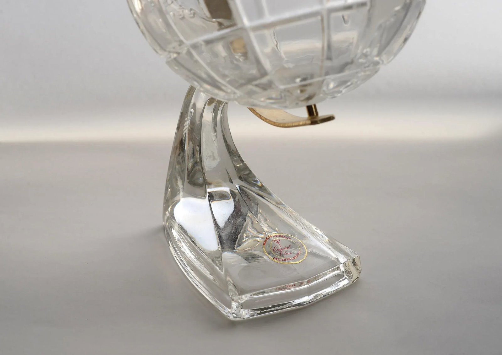 Small Vintage German Lead Crystal Glass Globe With Brass Accents - 4