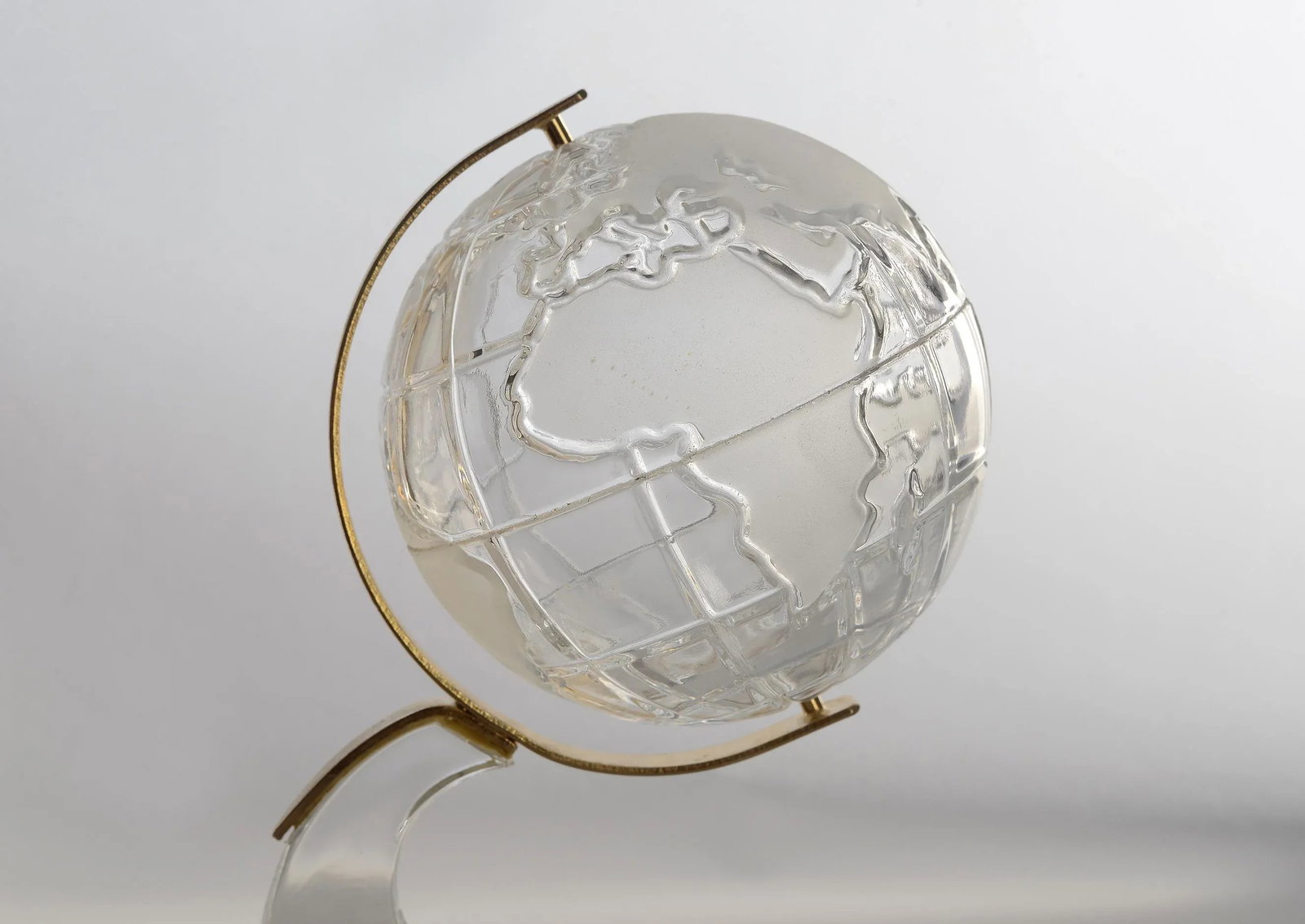 Small Vintage German Lead Crystal Glass Globe With Brass Accents - 7