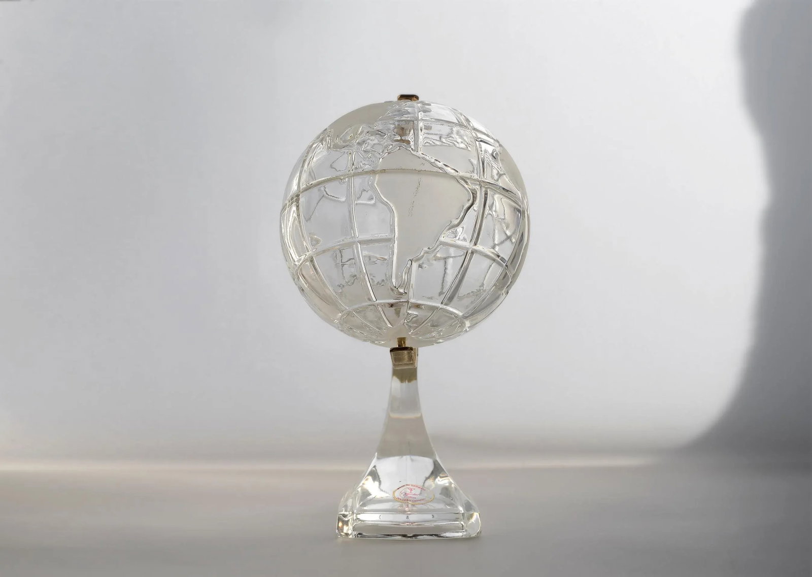 Small Vintage German Lead Crystal Glass Globe With Brass Accents - 8