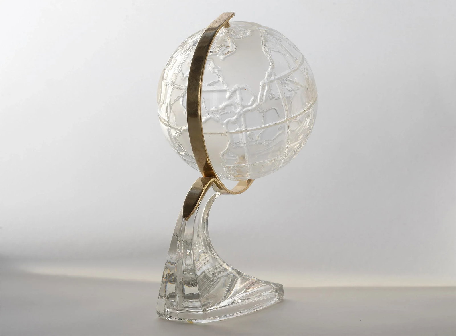 Small Vintage German Lead Crystal Glass Globe With Brass Accents - 9
