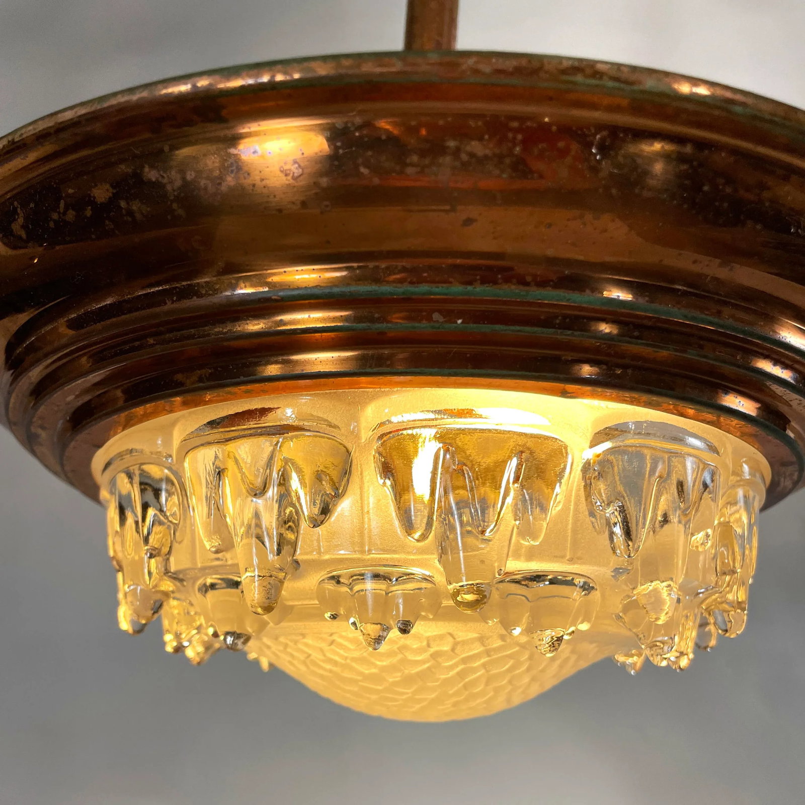 1930s French Art Deco Ezan Copper & Stalactite Glass Pendant Light - Rewired for u.s. Use - 6