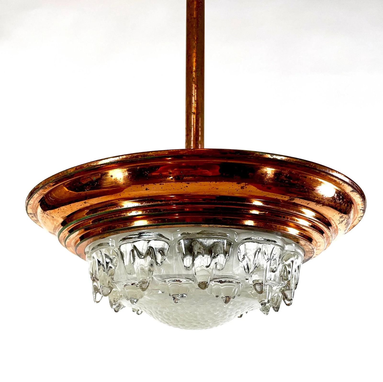 1930s French Art Deco Ezan Copper & Stalactite Glass Pendant Light - Rewired for u.s. Use - 8