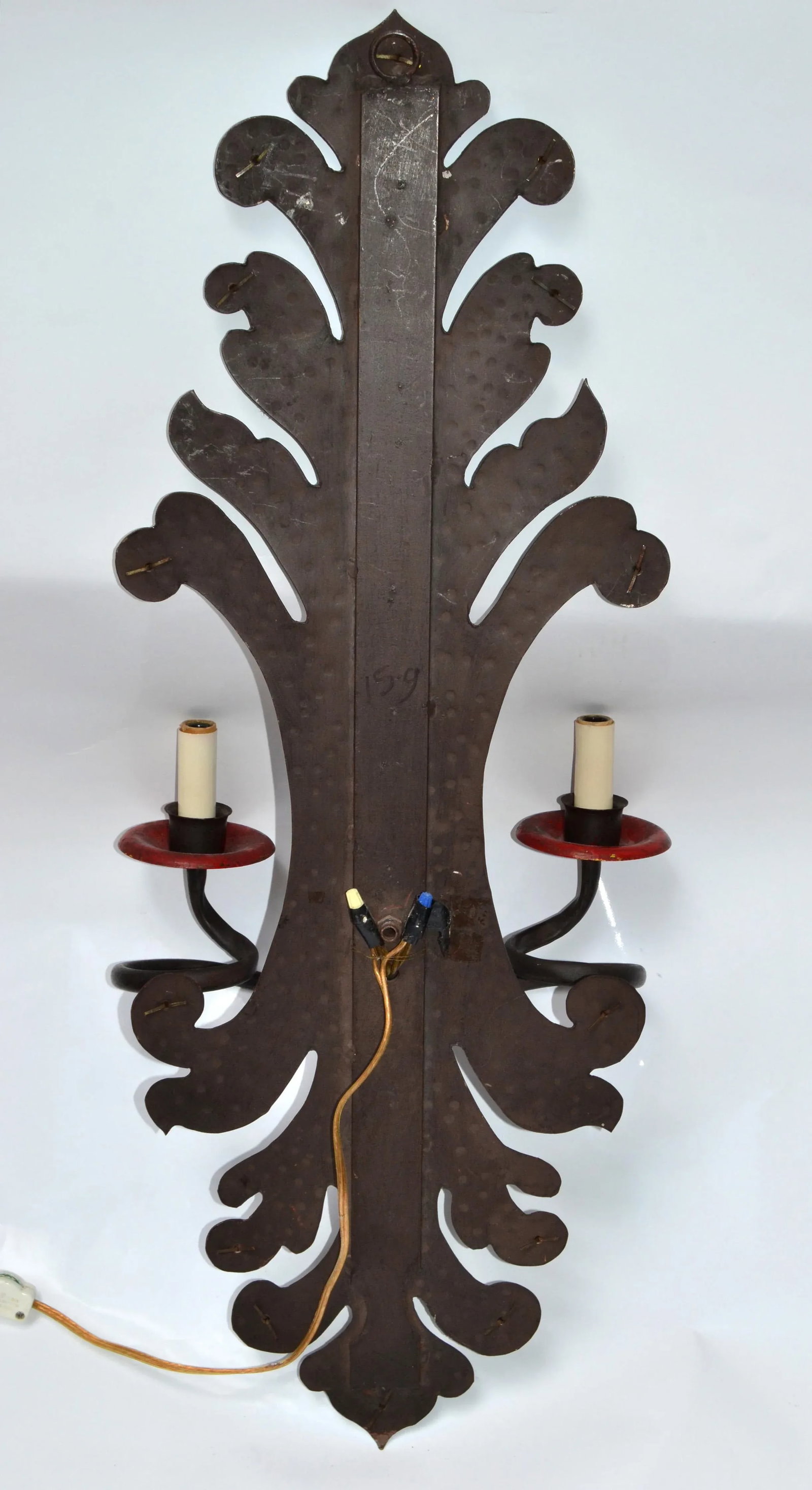 Spanish Gothic Revival Forged & Hammered Iron 2 Light Sconces - a Pair - 11