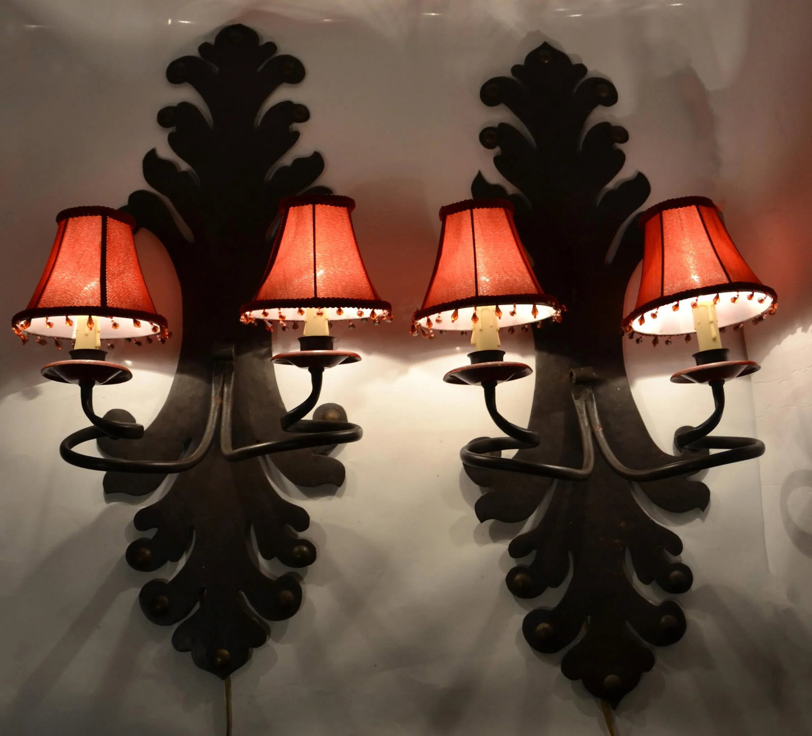 Spanish Gothic Revival Forged & Hammered Iron 2 Light Sconces - a Pair - 12