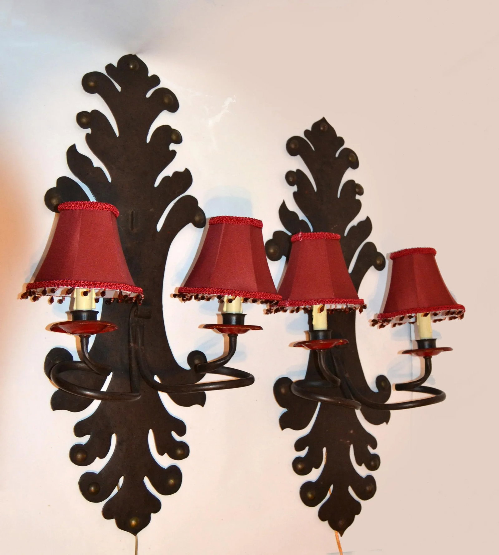 Spanish Gothic Revival Forged & Hammered Iron 2 Light Sconces - a Pair - 13
