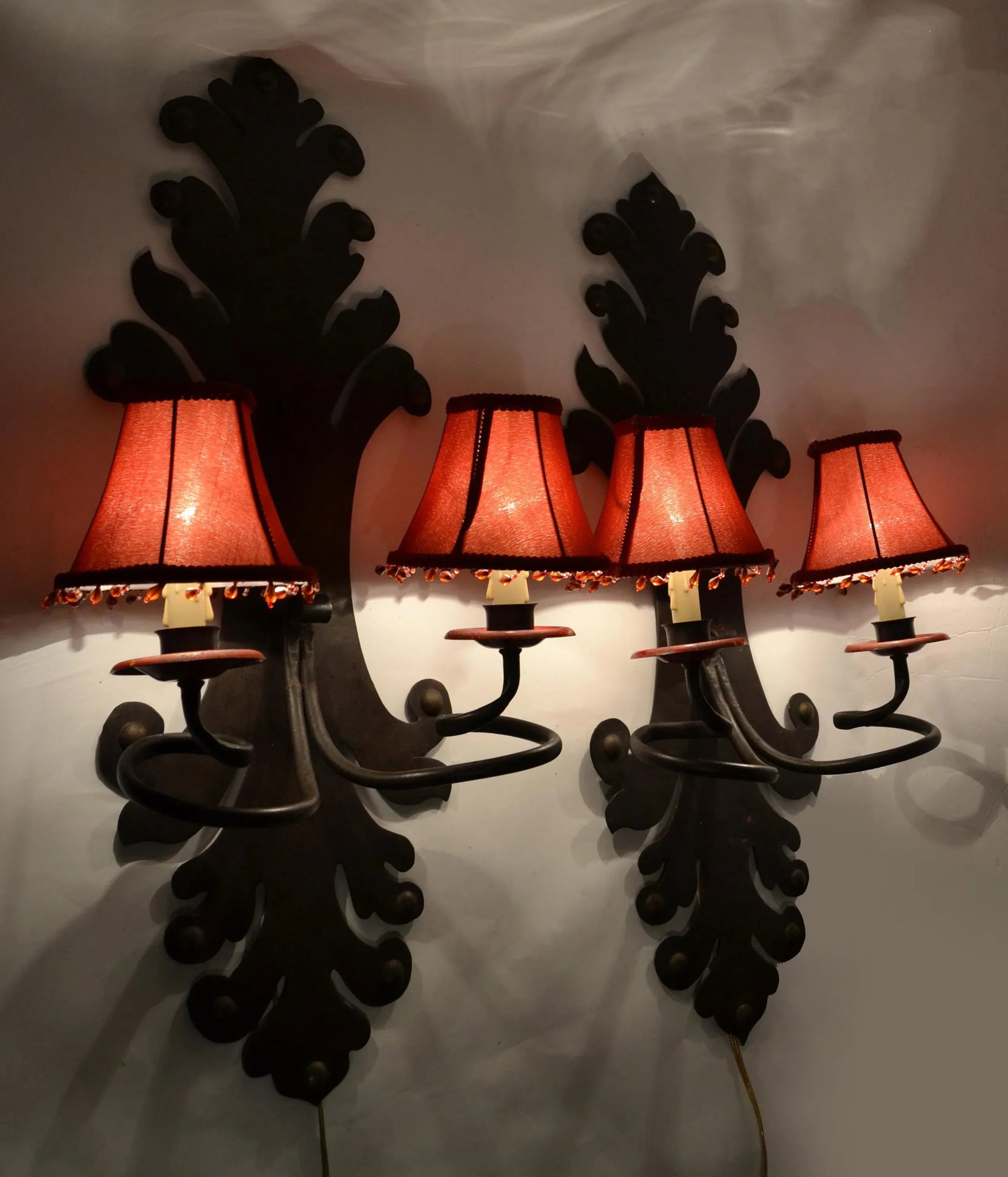 Spanish Gothic Revival Forged & Hammered Iron 2 Light Sconces - a Pair - 6