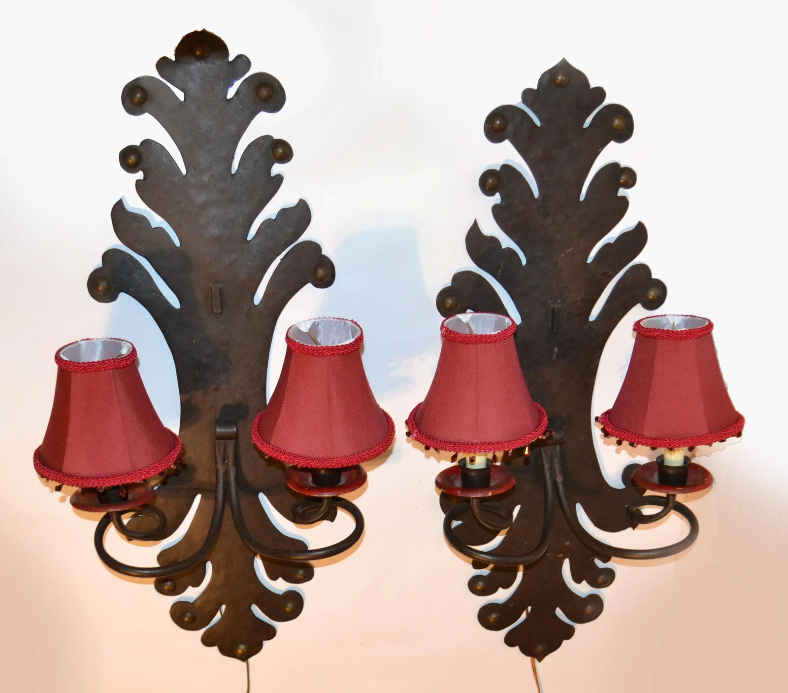 Spanish Gothic Revival Forged & Hammered Iron 2 Light Sconces - a Pair - 7