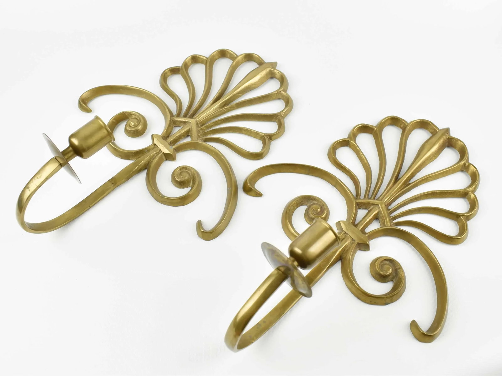 Mid-Century Solid Brass Wall Mounted Sconces Single Candle Candlestick Holder - a Pair - 2