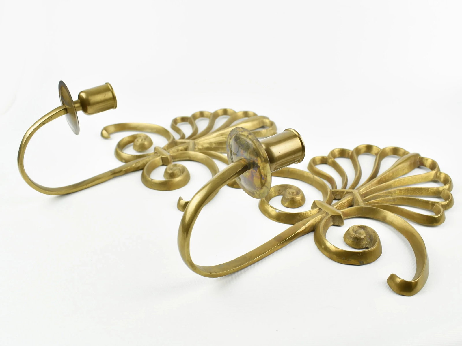 Mid-Century Solid Brass Wall Mounted Sconces Single Candle Candlestick Holder - a Pair - 3