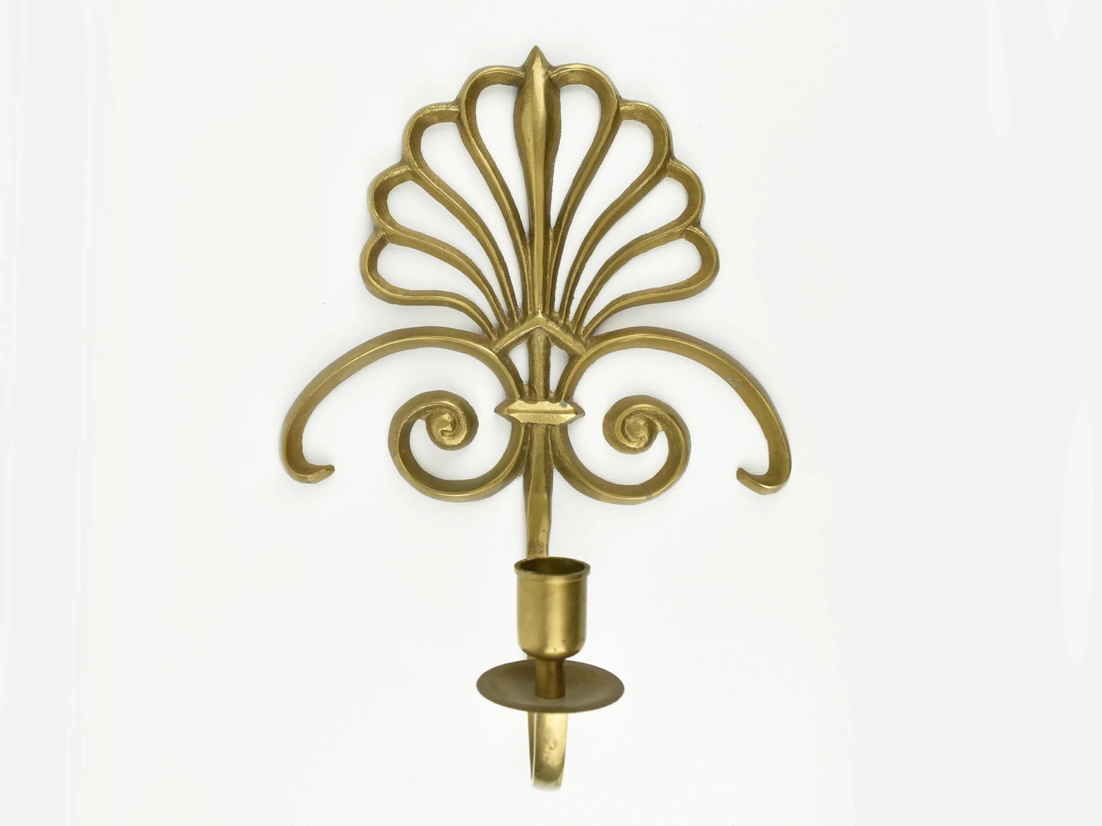 Mid-Century Solid Brass Wall Mounted Sconces Single Candle Candlestick Holder - a Pair - 4