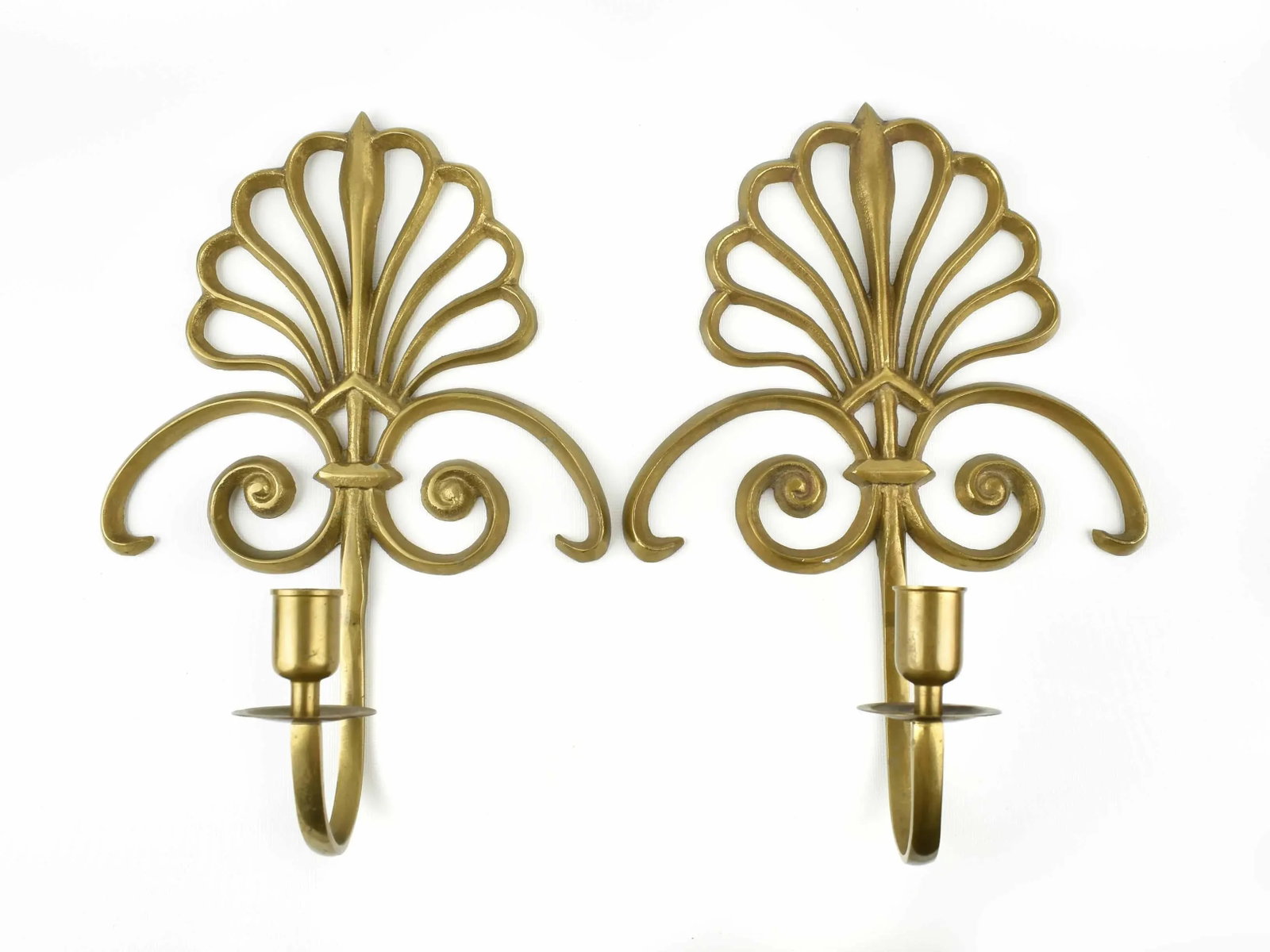 Mid-Century Solid Brass Wall Mounted Sconces Single Candle Candlestick Holder - a Pair - 7