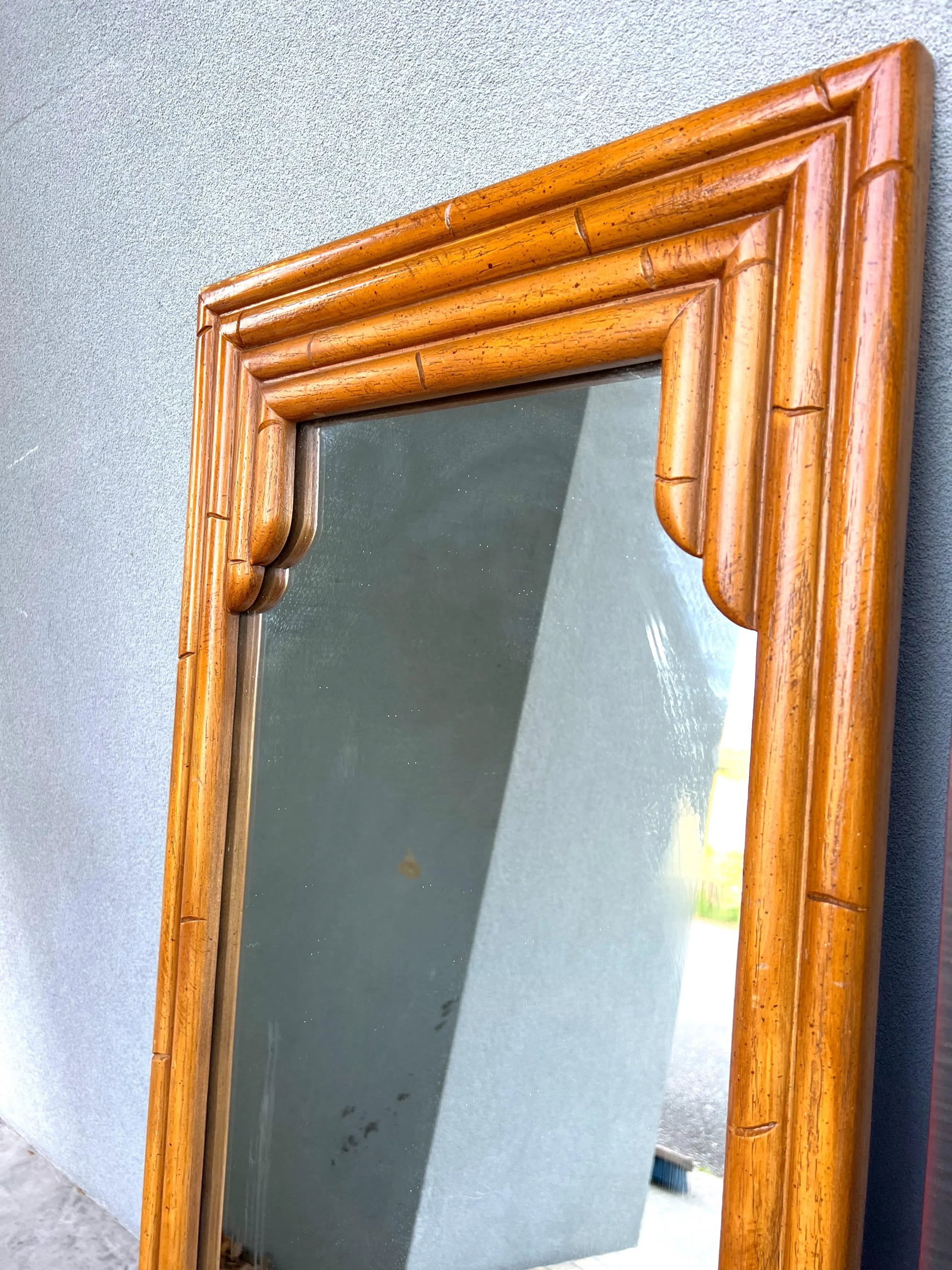 1970's Vintage Faux Bamboo Mirror in Natural Color - 2