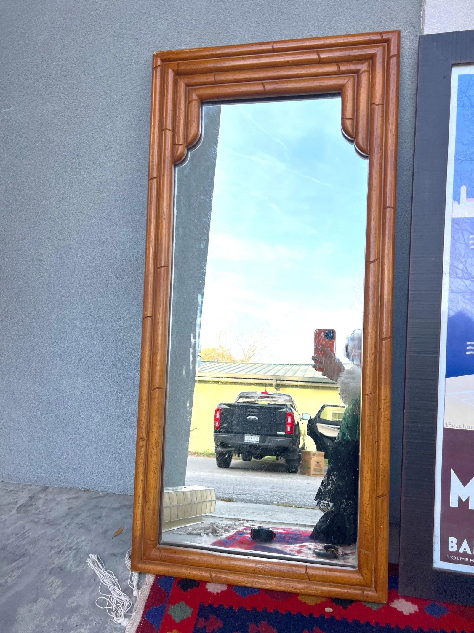 1970's Vintage Faux Bamboo Mirror in Natural Color - 7