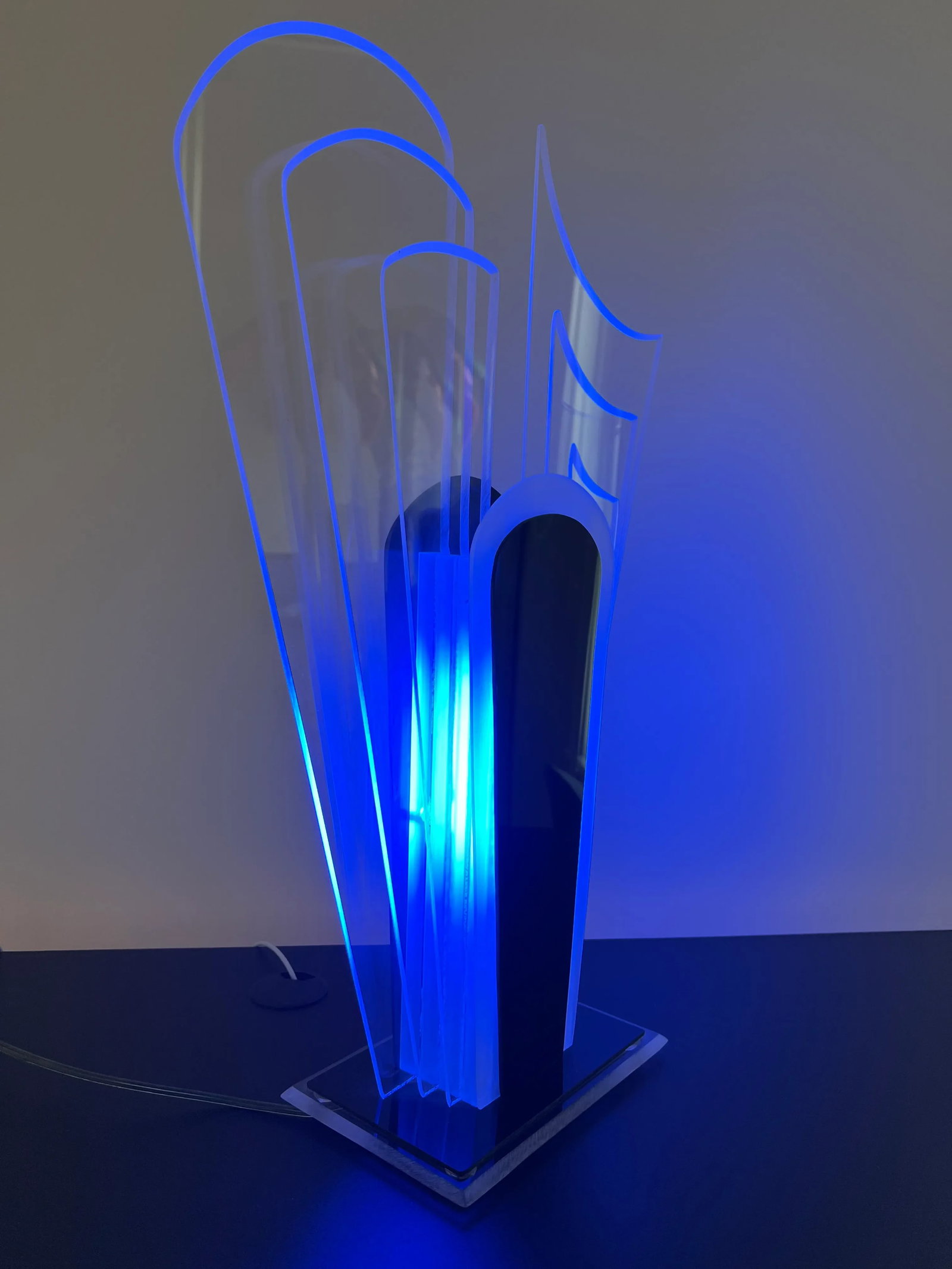 1980s Postmodern Blue Neon Light Sculpture Lamp - 7