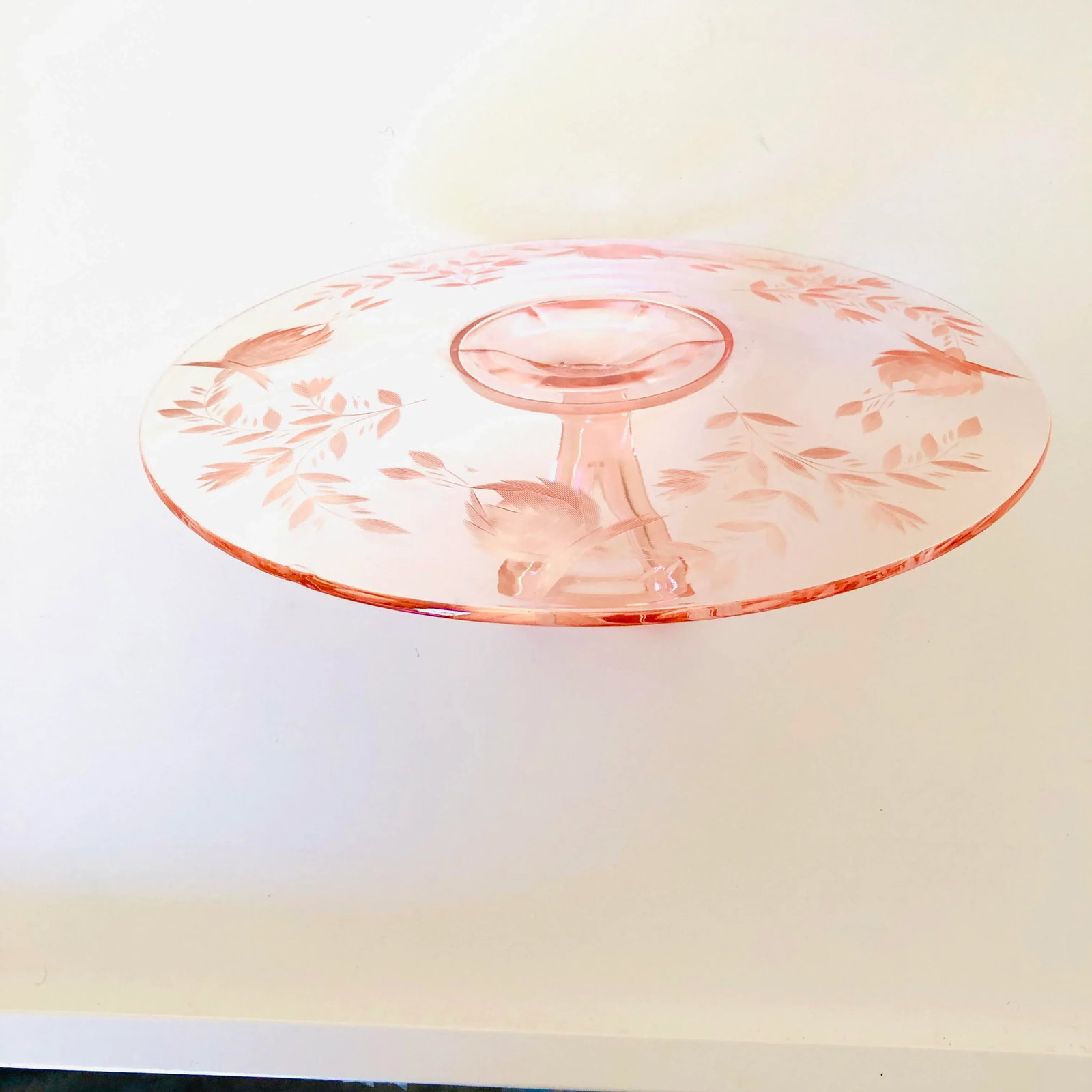 Vintage Pink Depression Glass Handled Tray/ Sandwich Plate - 4