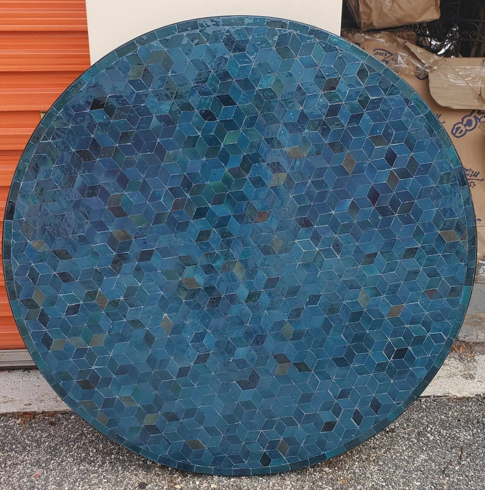 48" Petrol Blue Moroccan Round Mosaic Table, Diamond Collection / Lozenge - 10